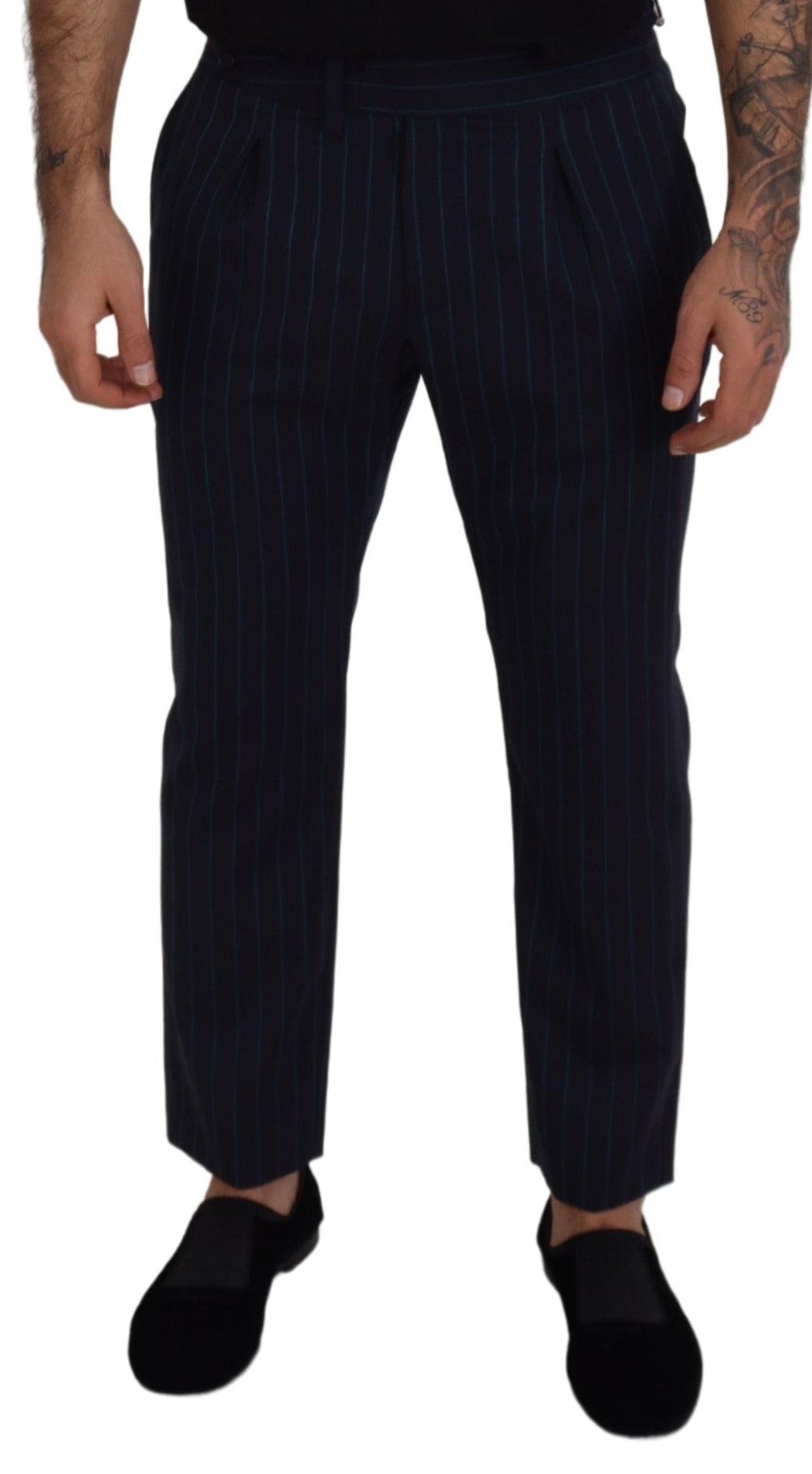 Dolce & Gabbana Blau gestreifte Herren Formal Hosen-4