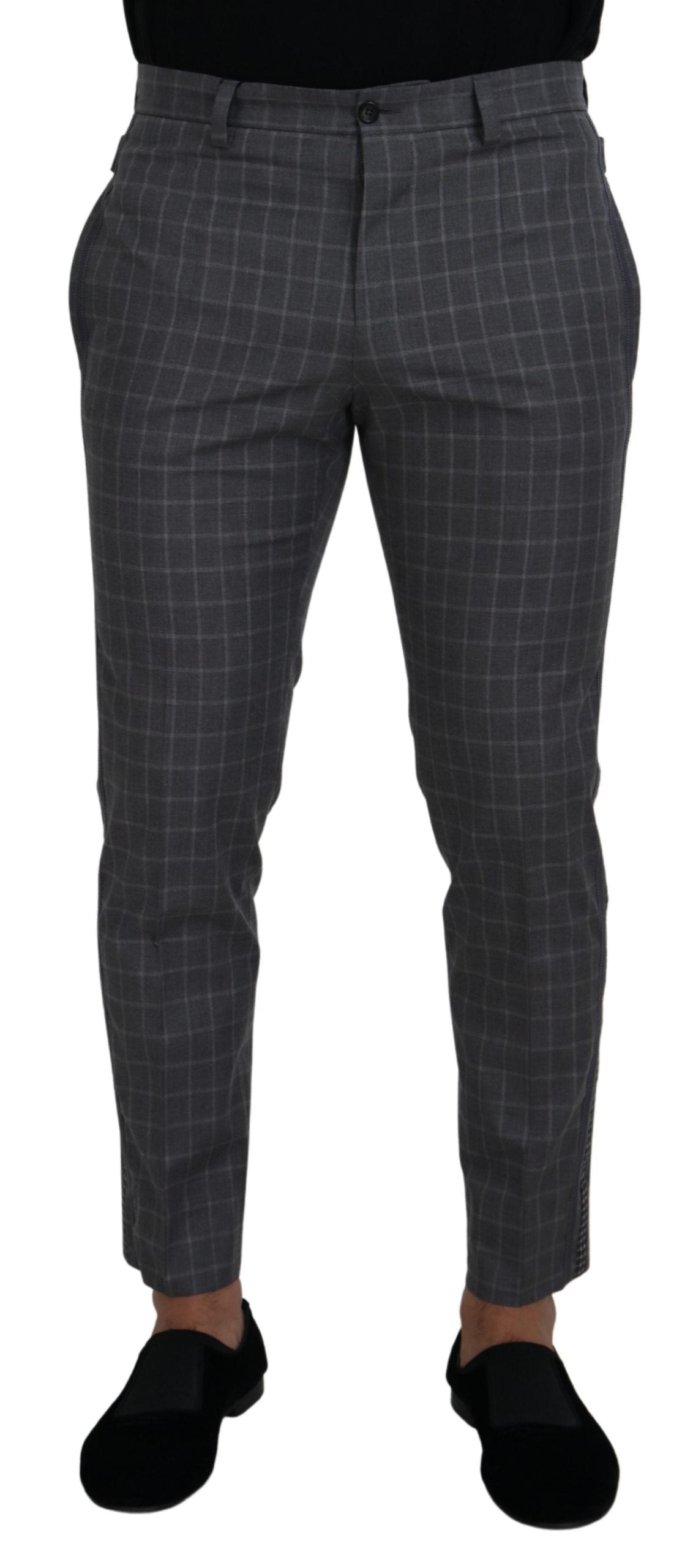 Dolce & Gabbana grey checked cotton chino trousers-1