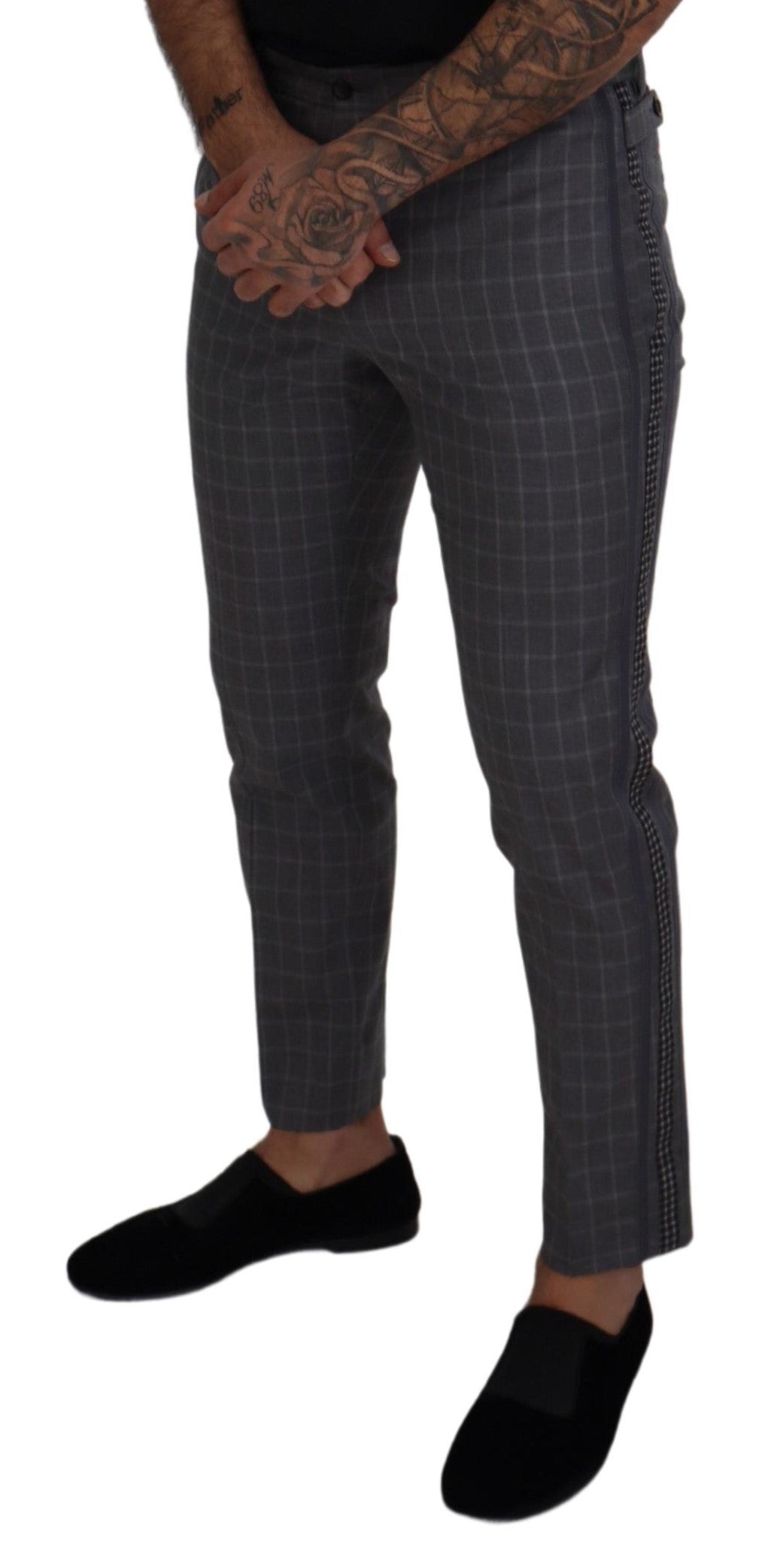 Dolce & Gabbana grey checked cotton chino trousers-4