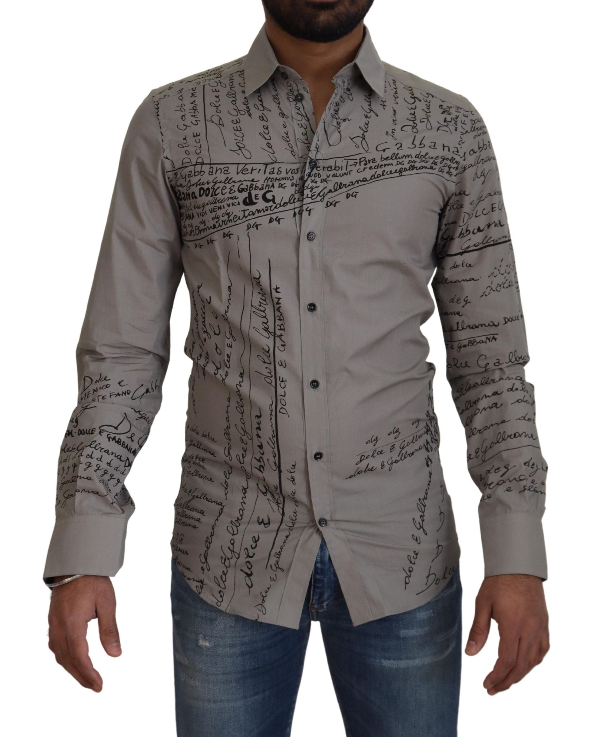 Camisa Dolce & Gabbana de algodón gris con estampado de corte entallado DORADO-1