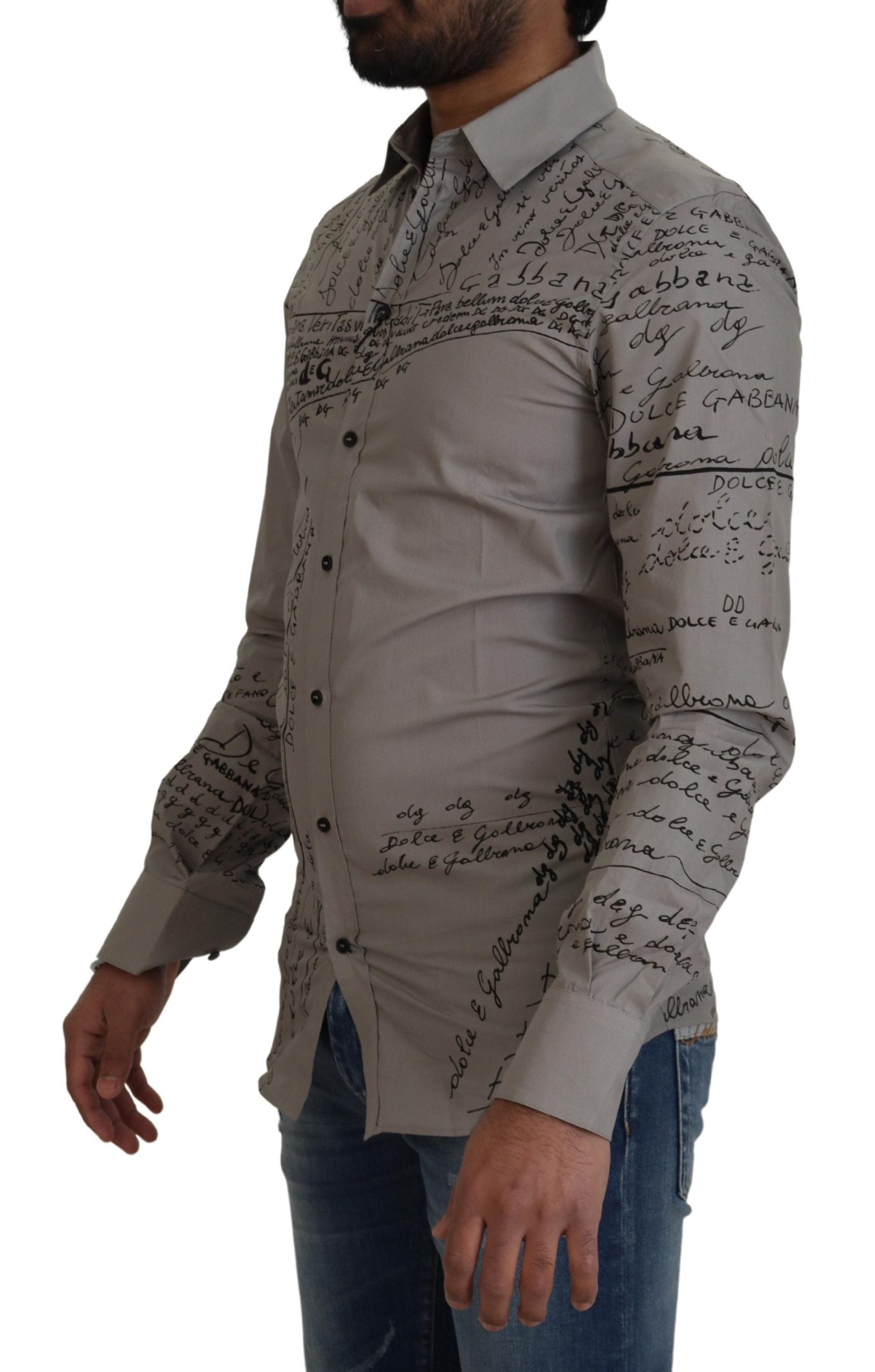 Camisa Dolce & Gabbana de algodón gris con estampado de corte entallado DORADO-2