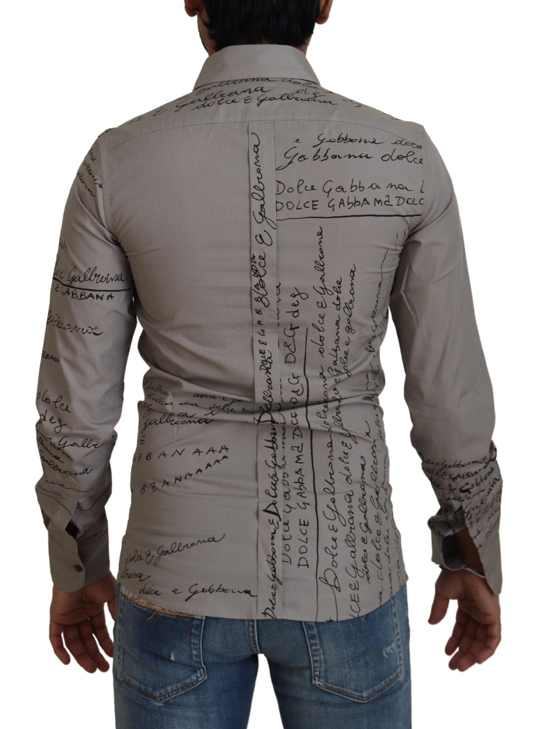 Camisa Dolce & Gabbana de algodón gris con estampado de corte entallado DORADO-3