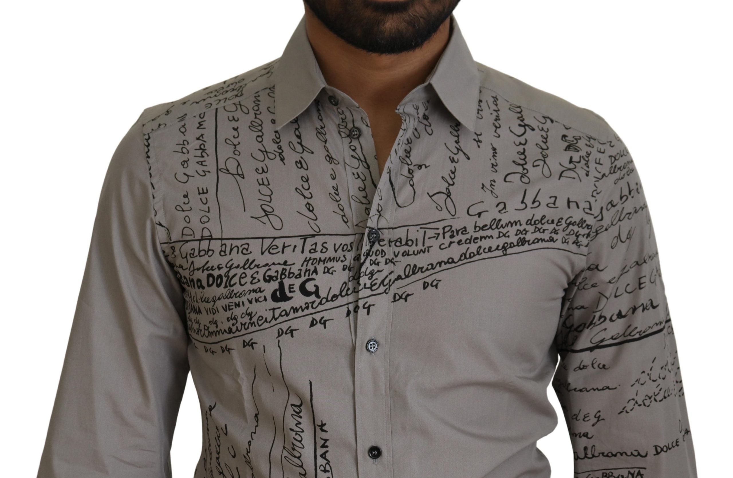 Camisa Dolce & Gabbana de algodón gris con estampado de corte entallado DORADO-4