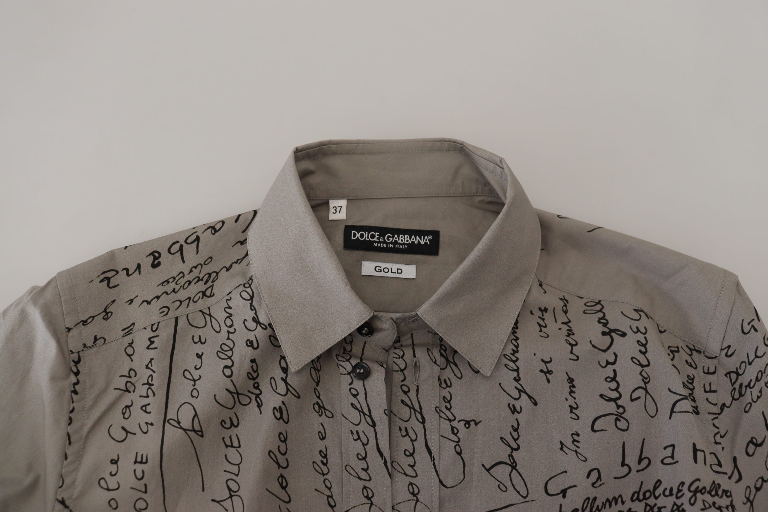 Camisa Dolce & Gabbana de algodón gris con estampado de corte entallado DORADO-5