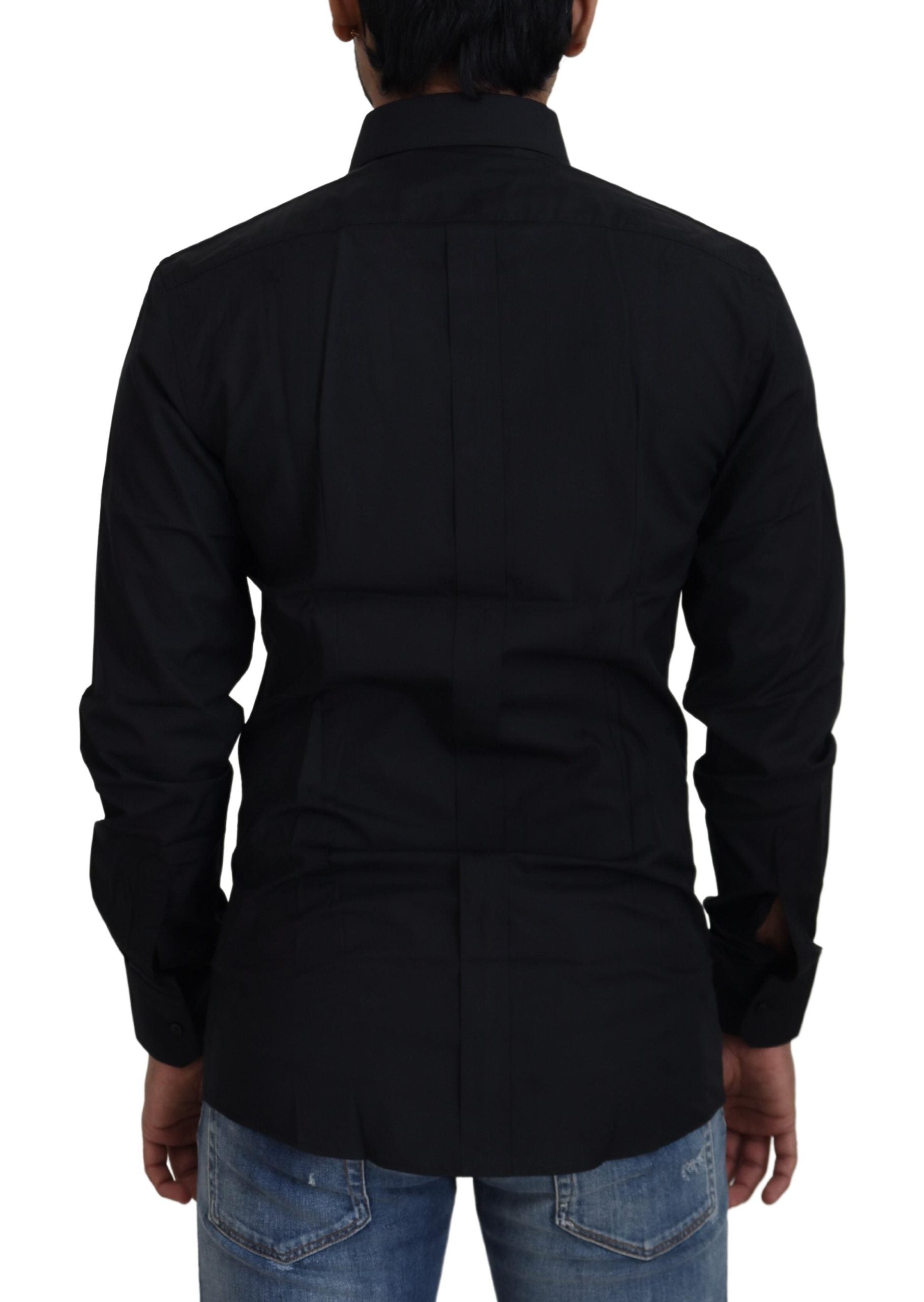 Dolce & Gabbana Black Cotton Shirt Slim Fit Formal Dress GOLD-3