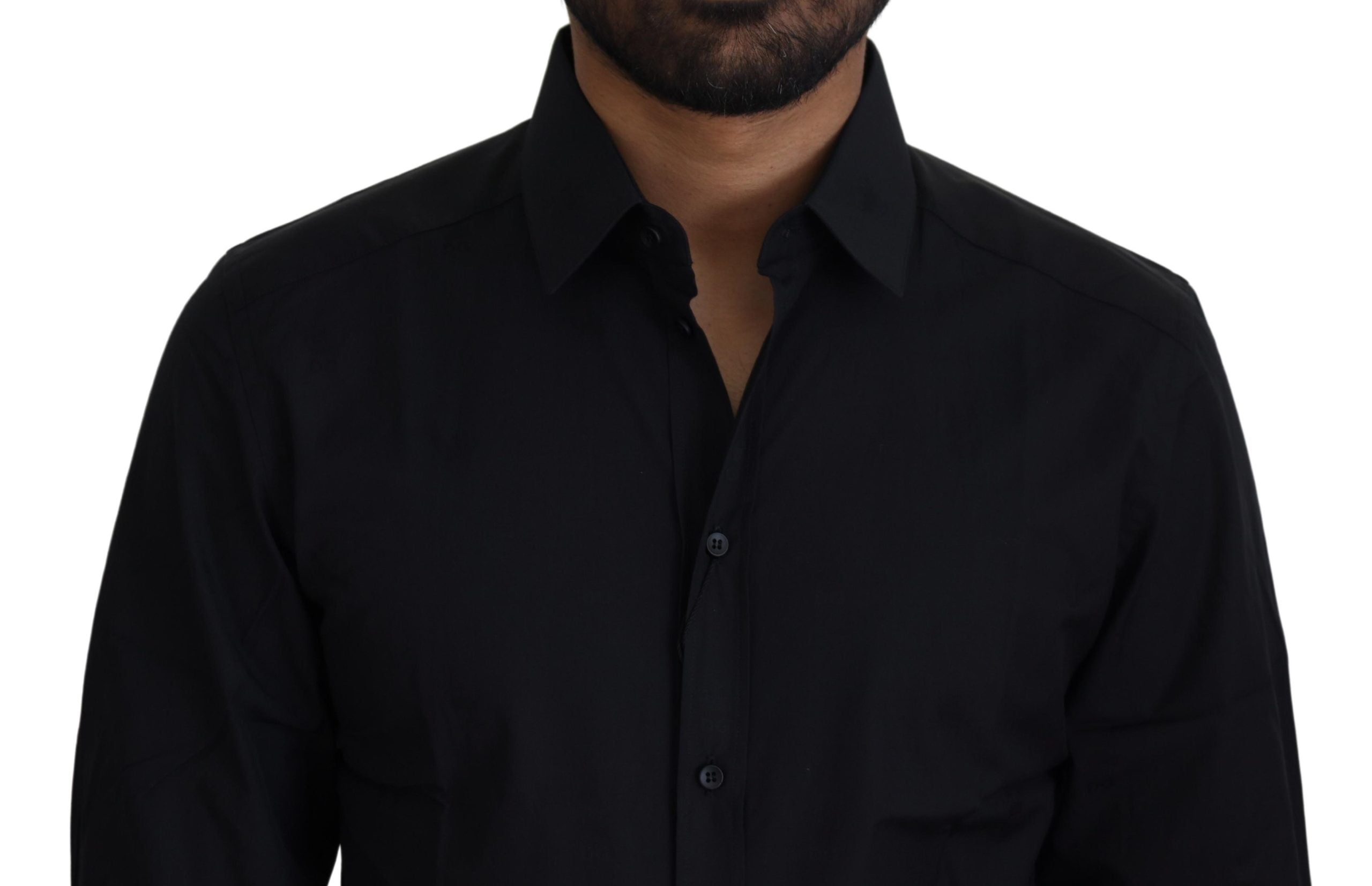 Dolce & Gabbana Black Cotton Shirt Slim Fit Formal Dress GOLD-4