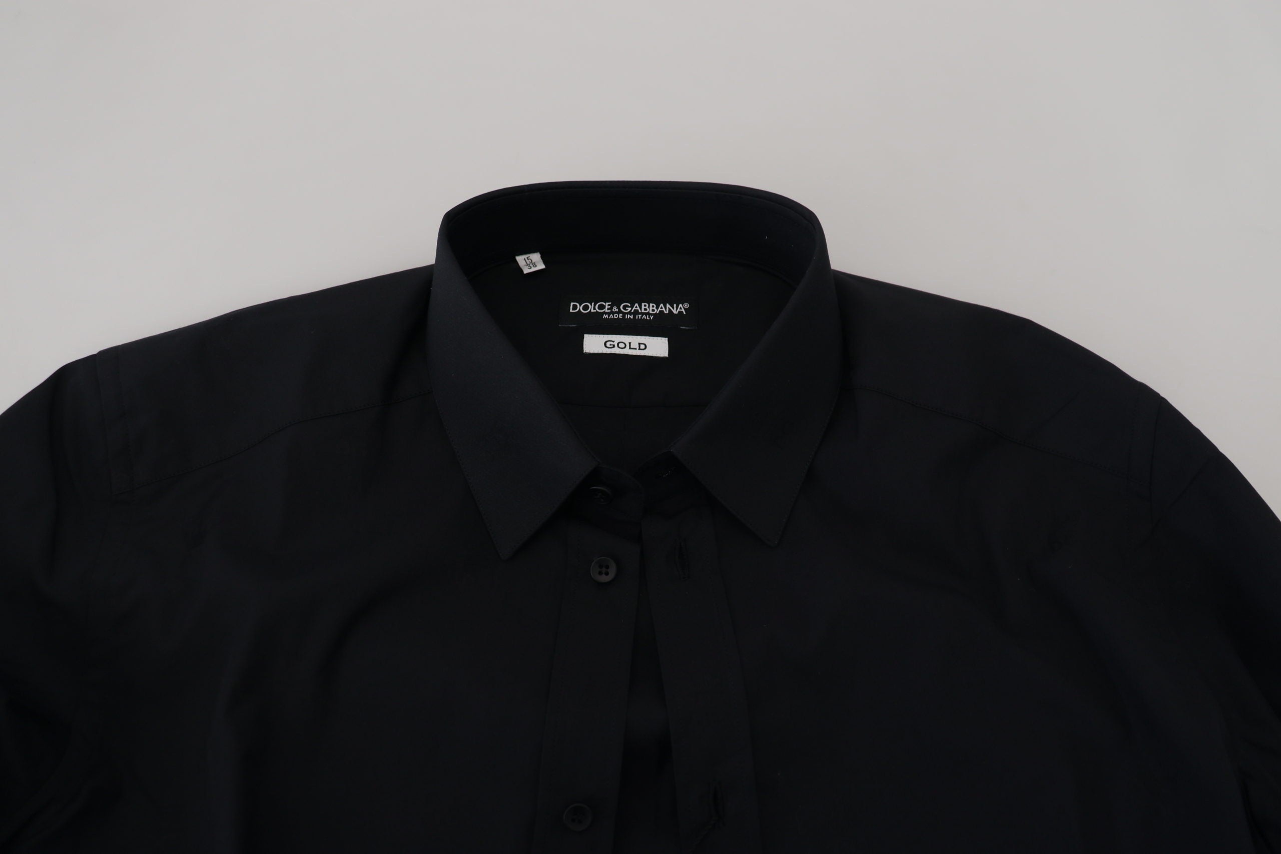 Dolce & Gabbana Black Cotton Shirt Slim Fit Formal Dress GOLD-5
