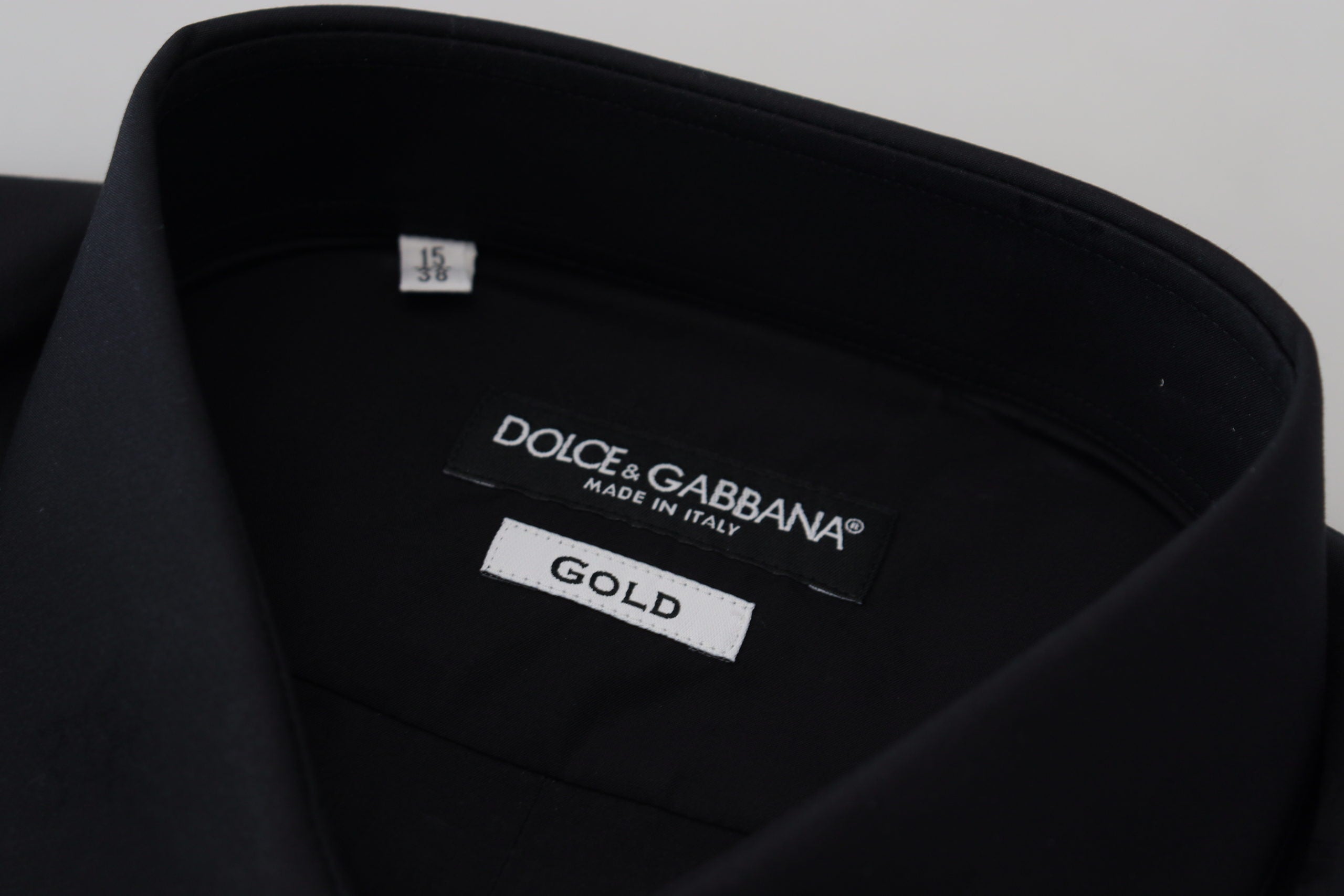 Dolce & Gabbana Black Cotton Shirt Slim Fit Formal Dress GOLD-6