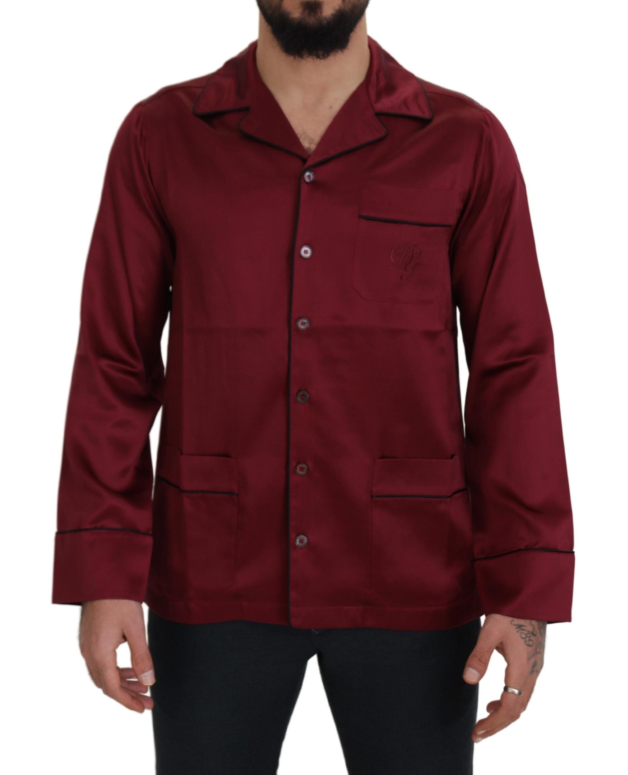 Dolce & Gabbana Red Silk Lounge Top Pyjama Shirt-1