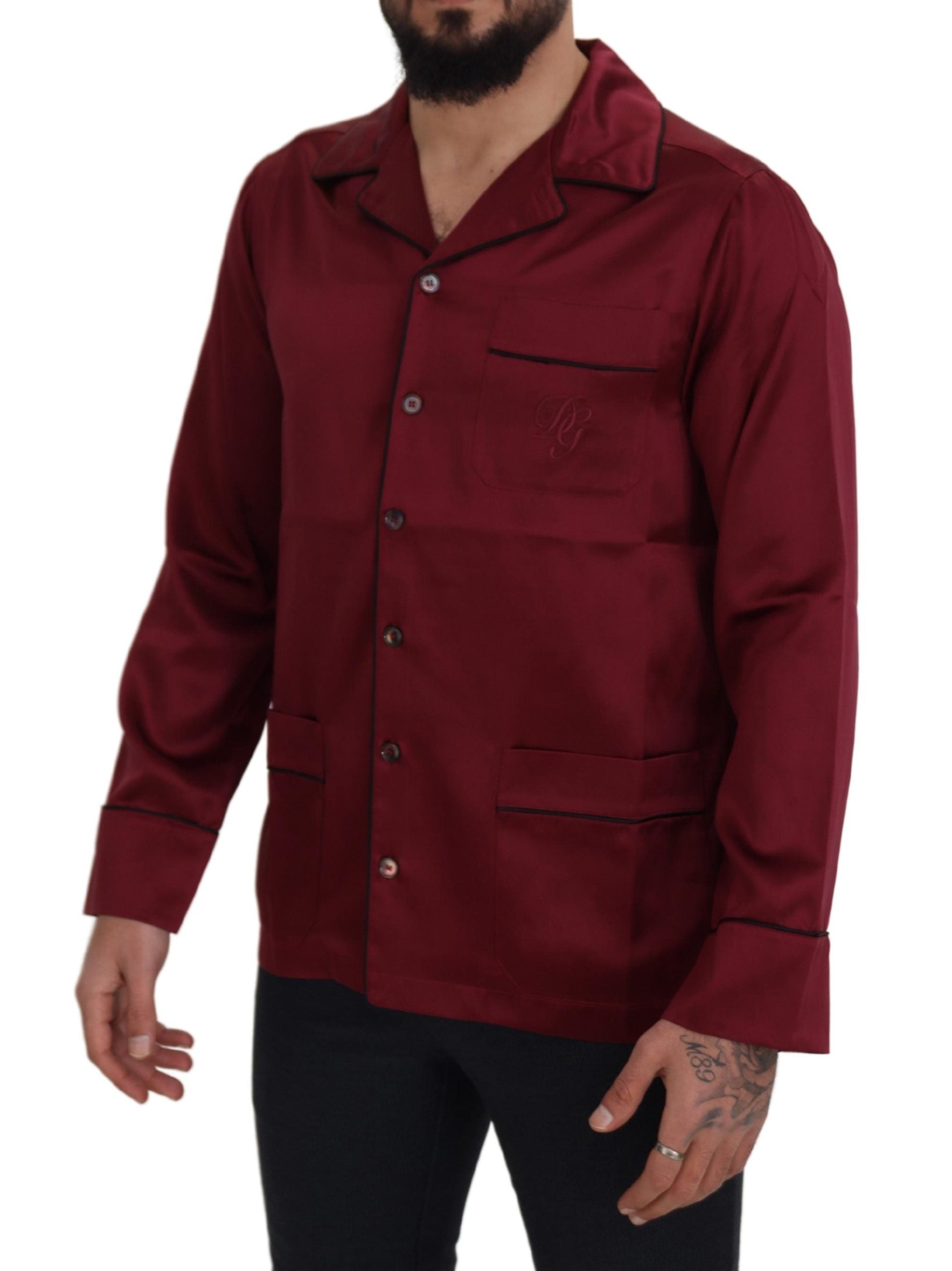 Dolce & Gabbana Red Silk Lounge Top Pyjama Shirt-2