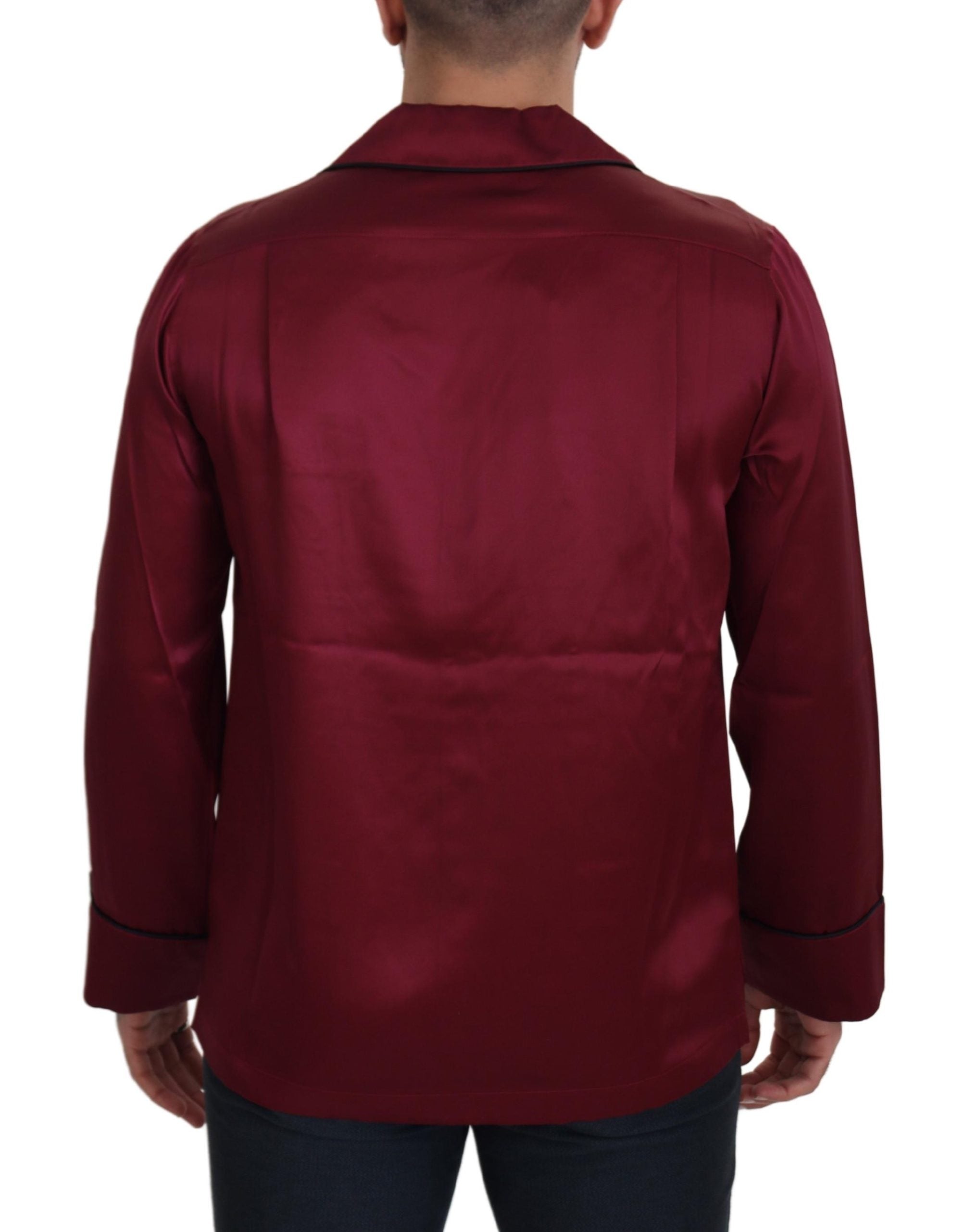 Dolce & Gabbana Red Silk Lounge Top Pyjama Shirt-3