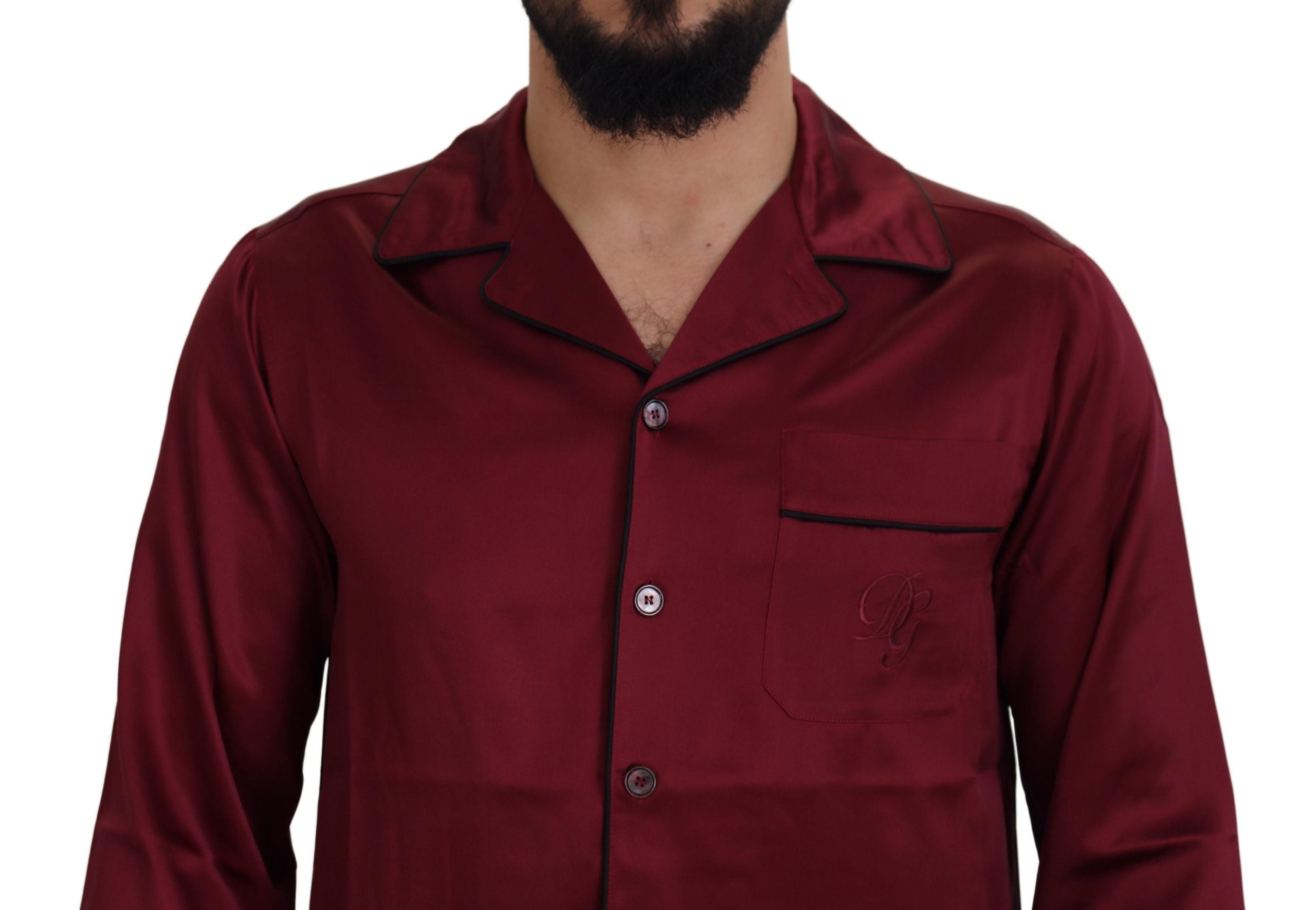 Dolce & Gabbana Red Silk Lounge Top Pyjama Shirt-4