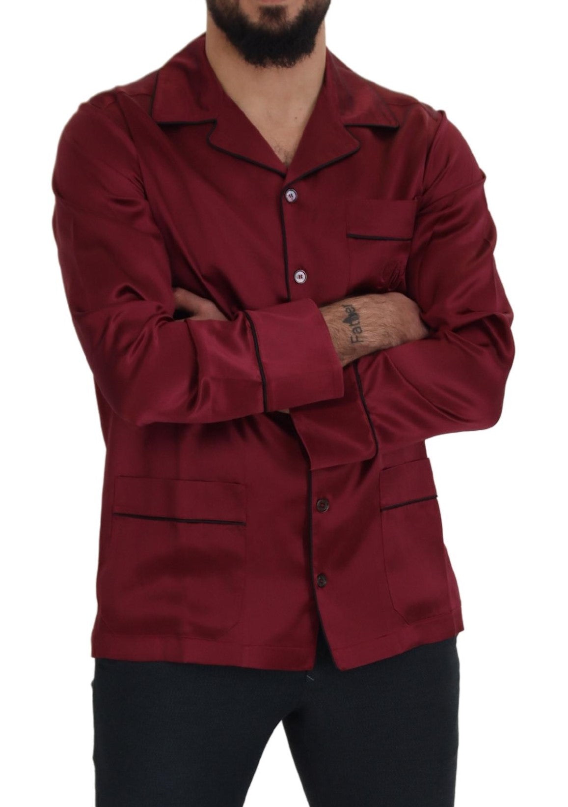 Dolce & Gabbana Red Silk Lounge Top Pyjama Shirt-5