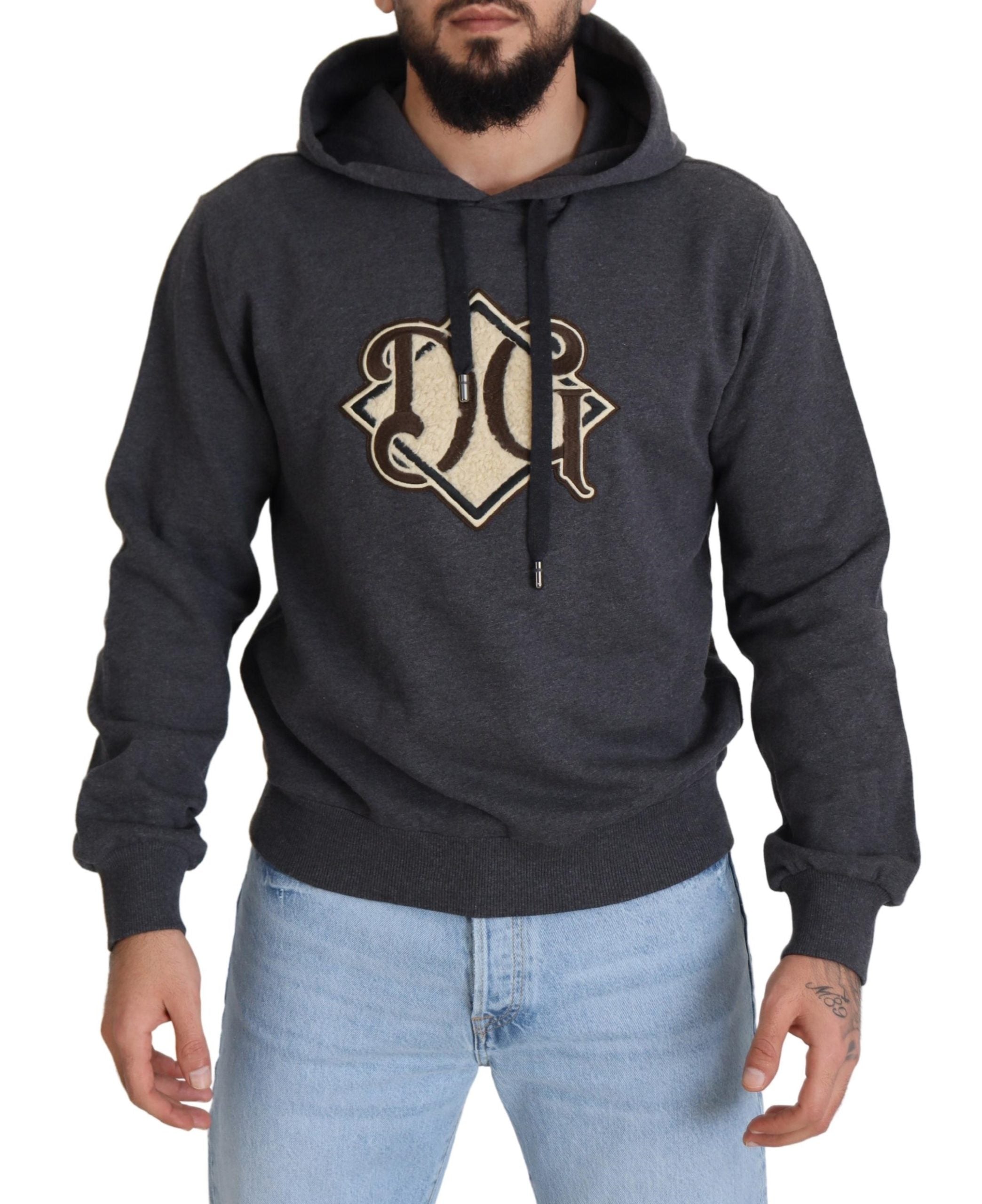 Dolce & Gabbana Grey Logo Cotton Hooded Sweatshirt-1