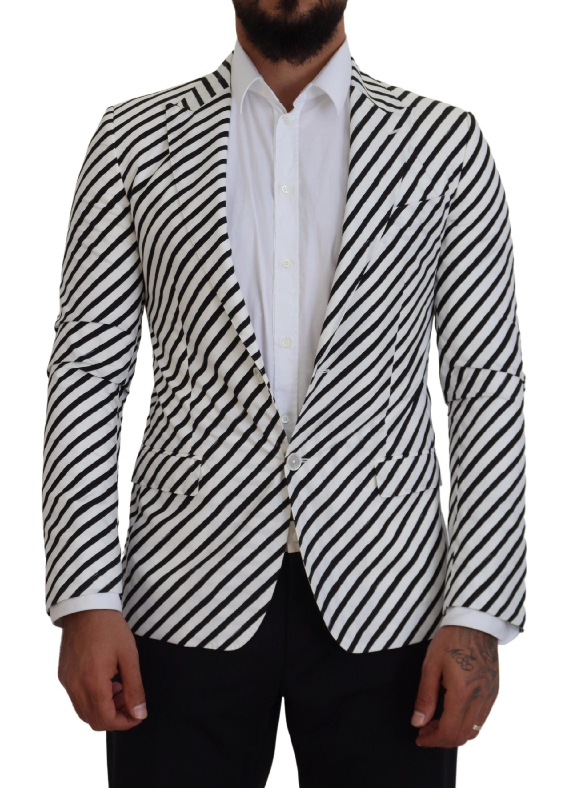 Chaqueta Blazer de corte entallado de rayas blancas y negras de Dolce & Gabbana-1