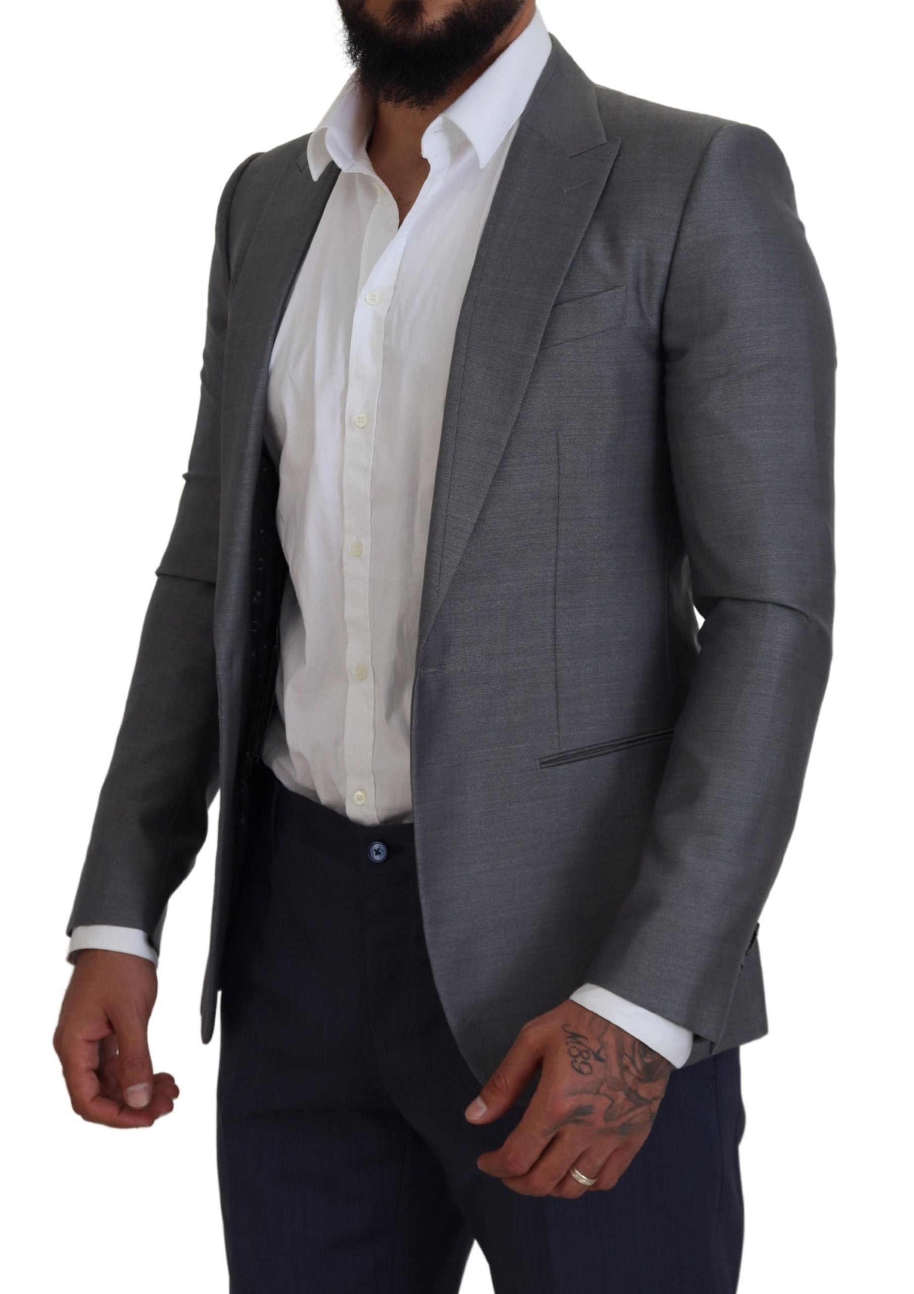 Dolce & Gabbana Grey Wool Silk Slim Fit Jacket Blazer-2