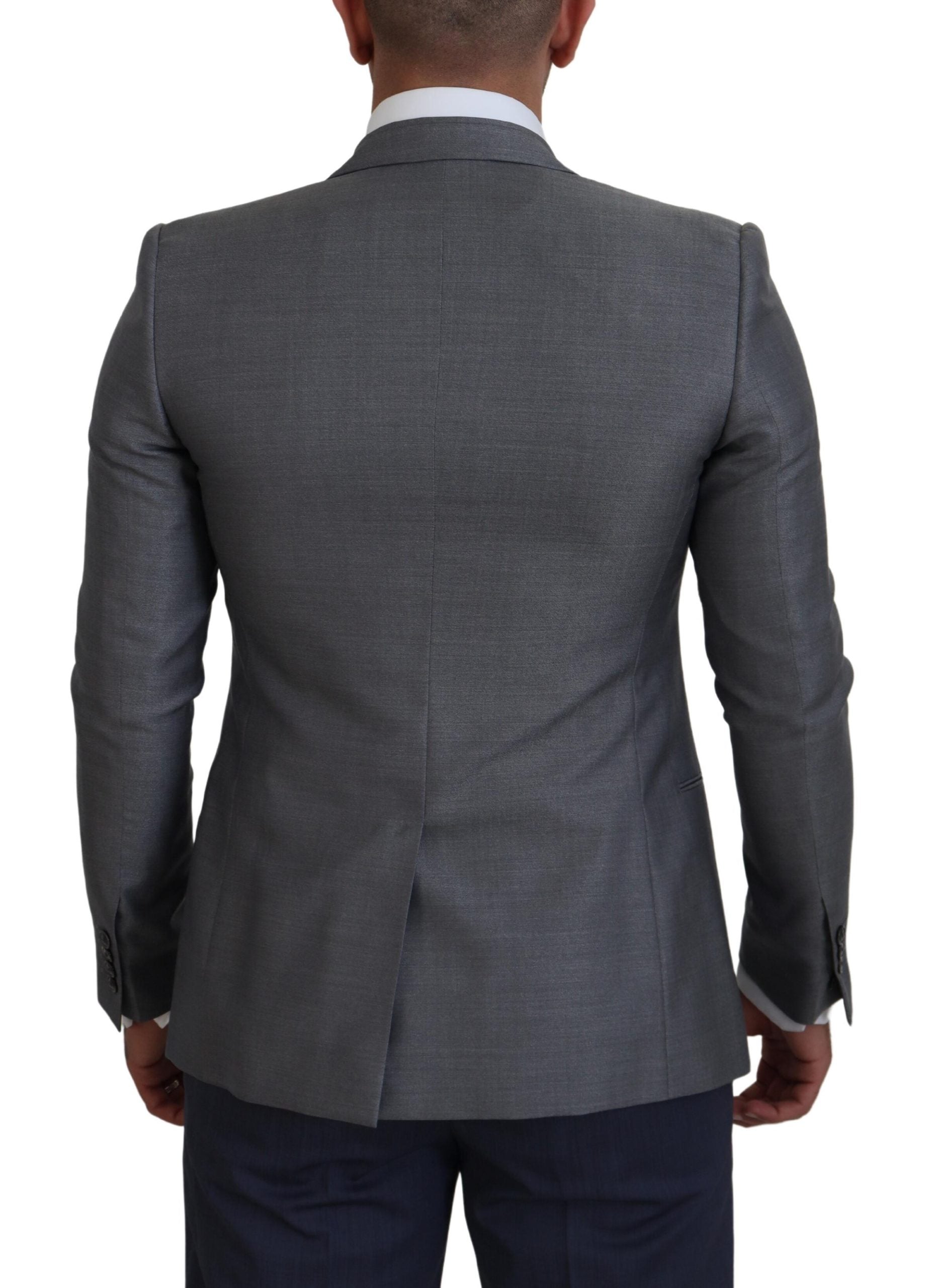 Dolce & Gabbana Grey Wool Silk Slim Fit Jacket Blazer-3