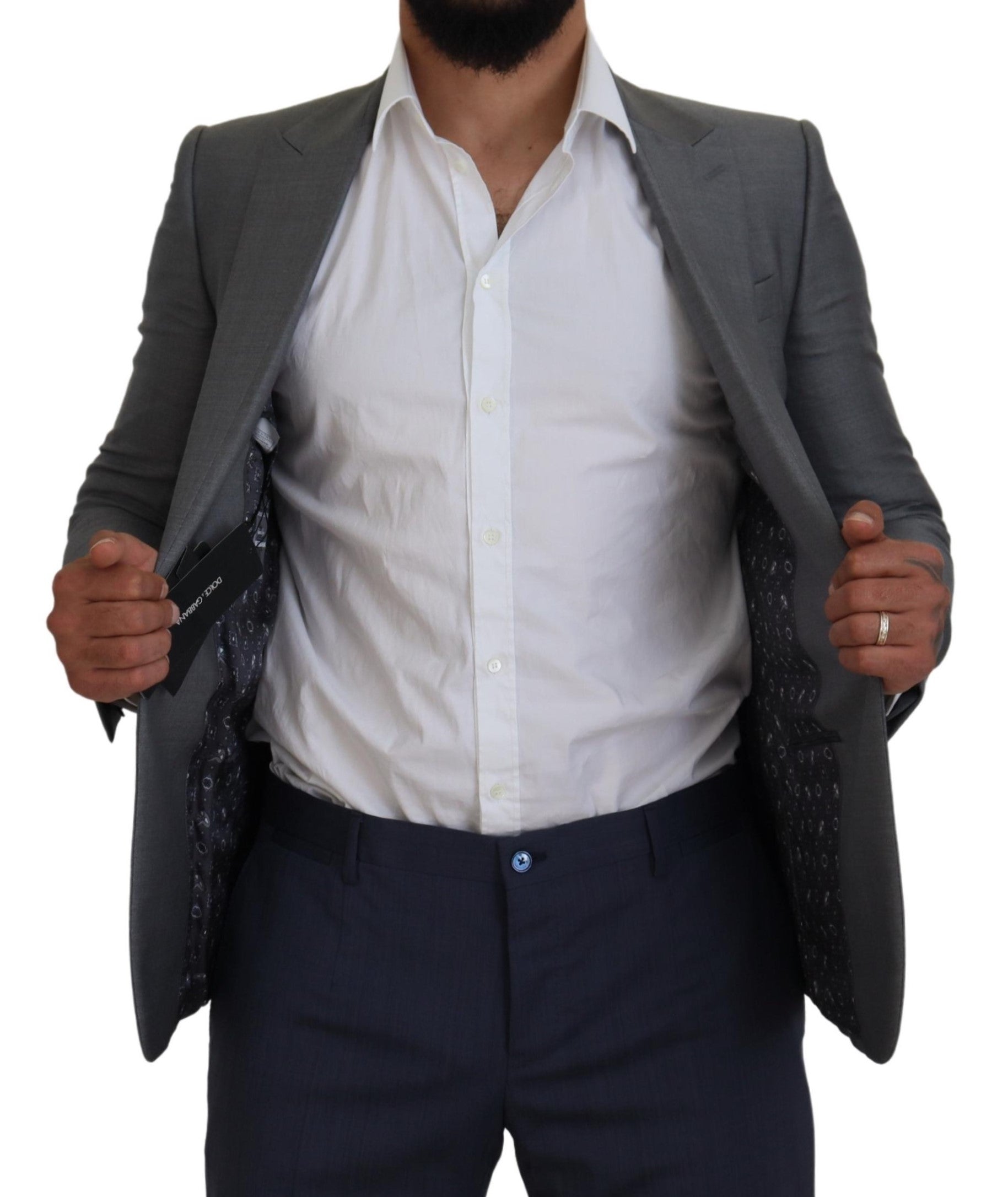 Dolce & Gabbana Grey Wool Silk Slim Fit Jacket Blazer-5