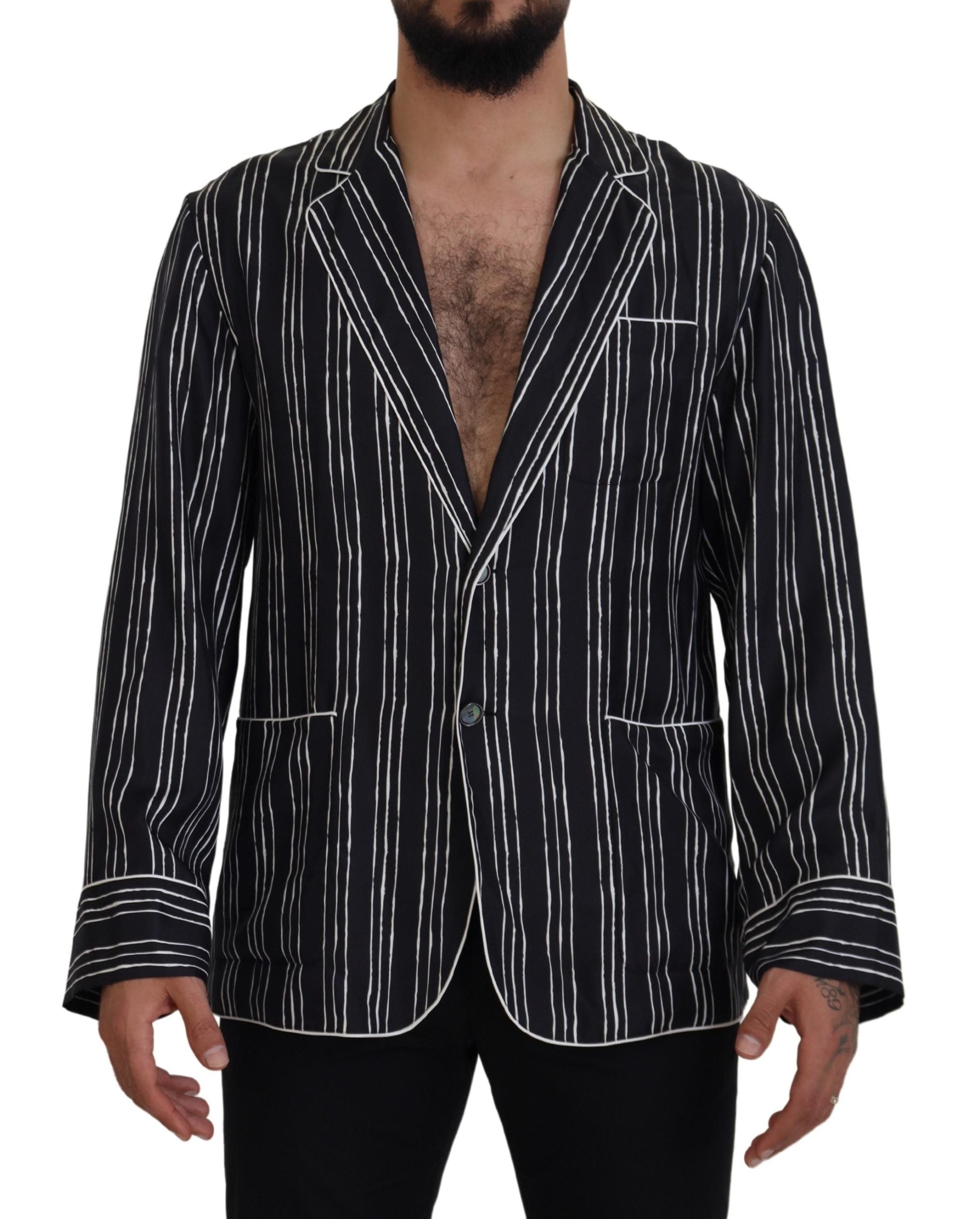 Chaqueta de pijama de seda a rayas azules de Dolce & Gabbana-1