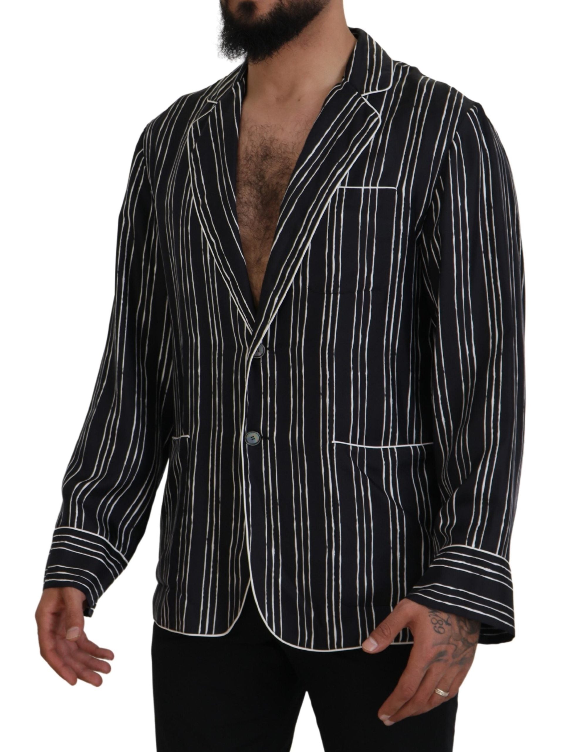 Chaqueta de pijama de seda a rayas azules de Dolce & Gabbana-2