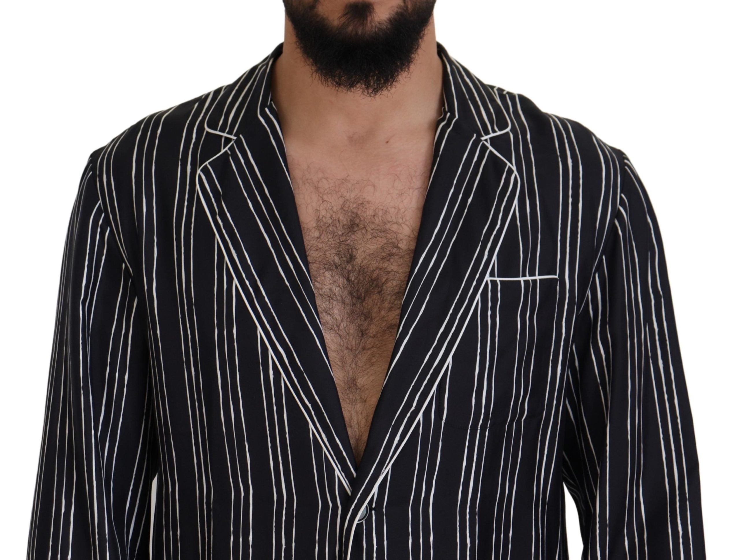 Chaqueta de pijama de seda a rayas azules de Dolce & Gabbana-4