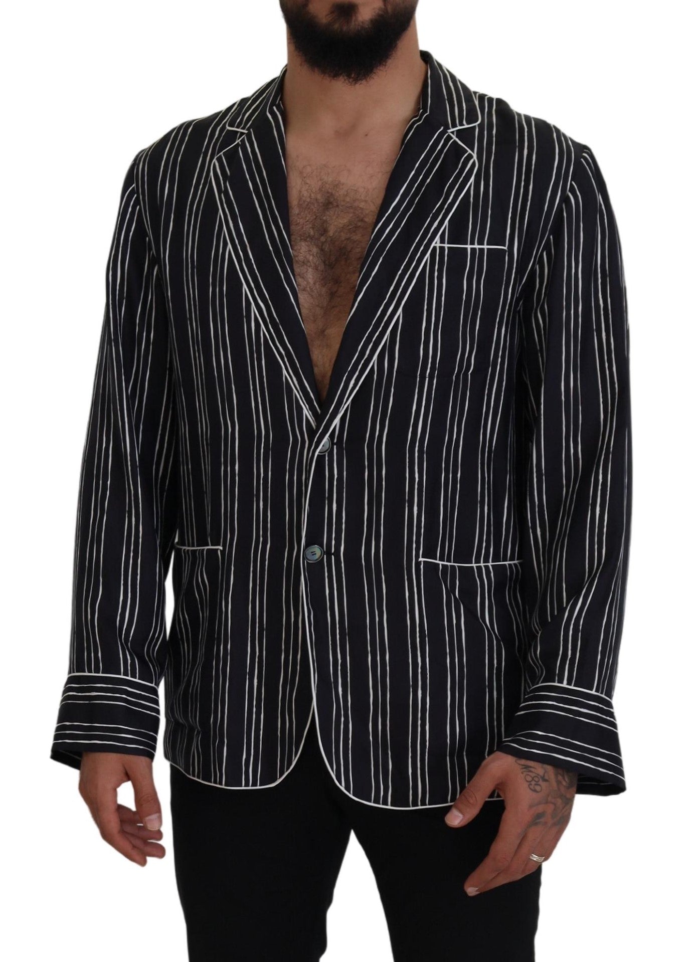 Chaqueta de pijama de seda a rayas azules de Dolce & Gabbana-5