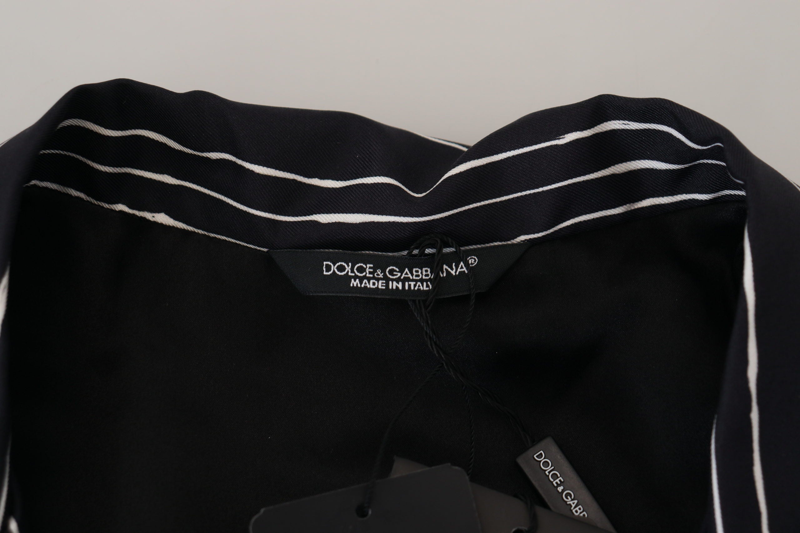 Chaqueta de pijama de seda a rayas azules de Dolce & Gabbana-7