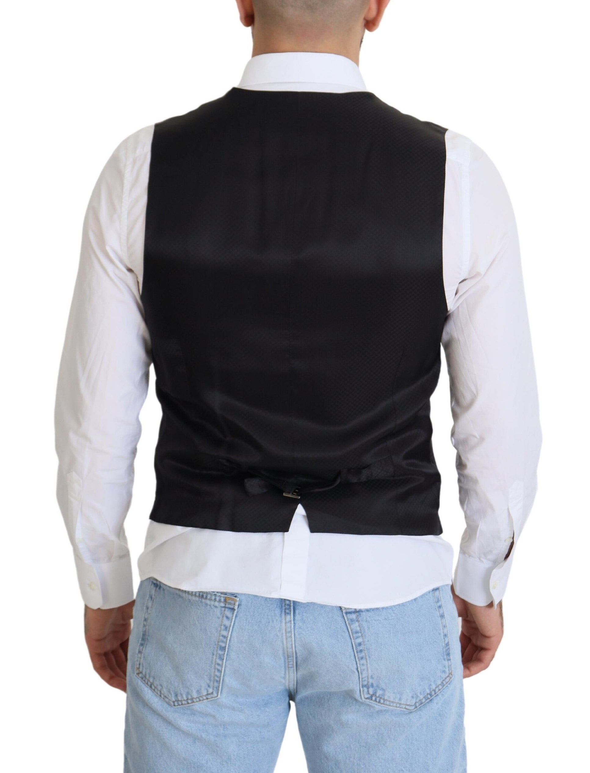 Dolce & Gabbana Black Stretch Wool Vest Formal Vest-3