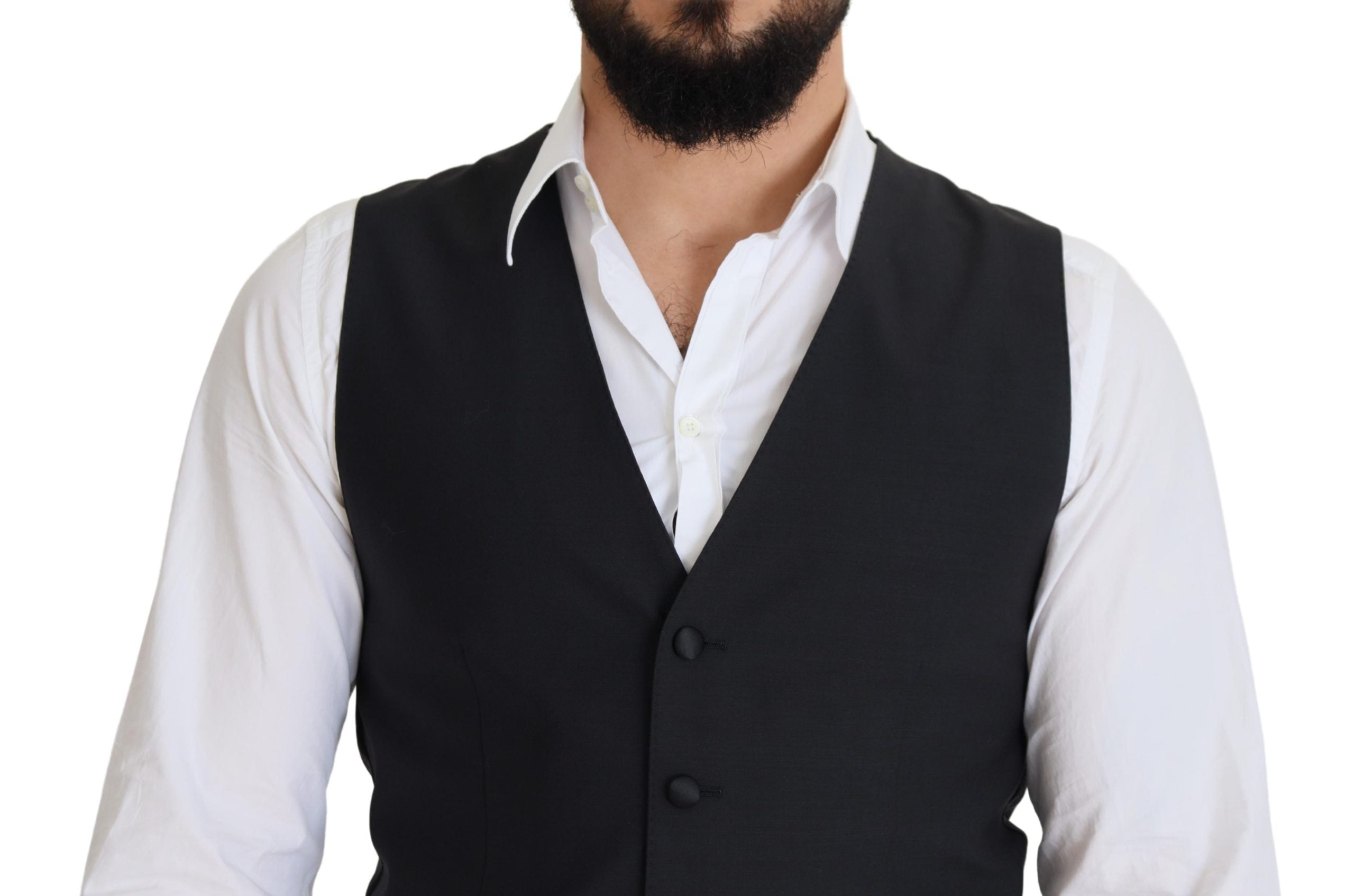 Dolce & Gabbana Black Stretch Wool Vest Formal Vest-4