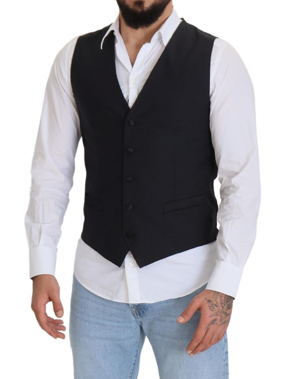 Dolce & Gabbana Black Stretch Wool Vest Formal Vest-5