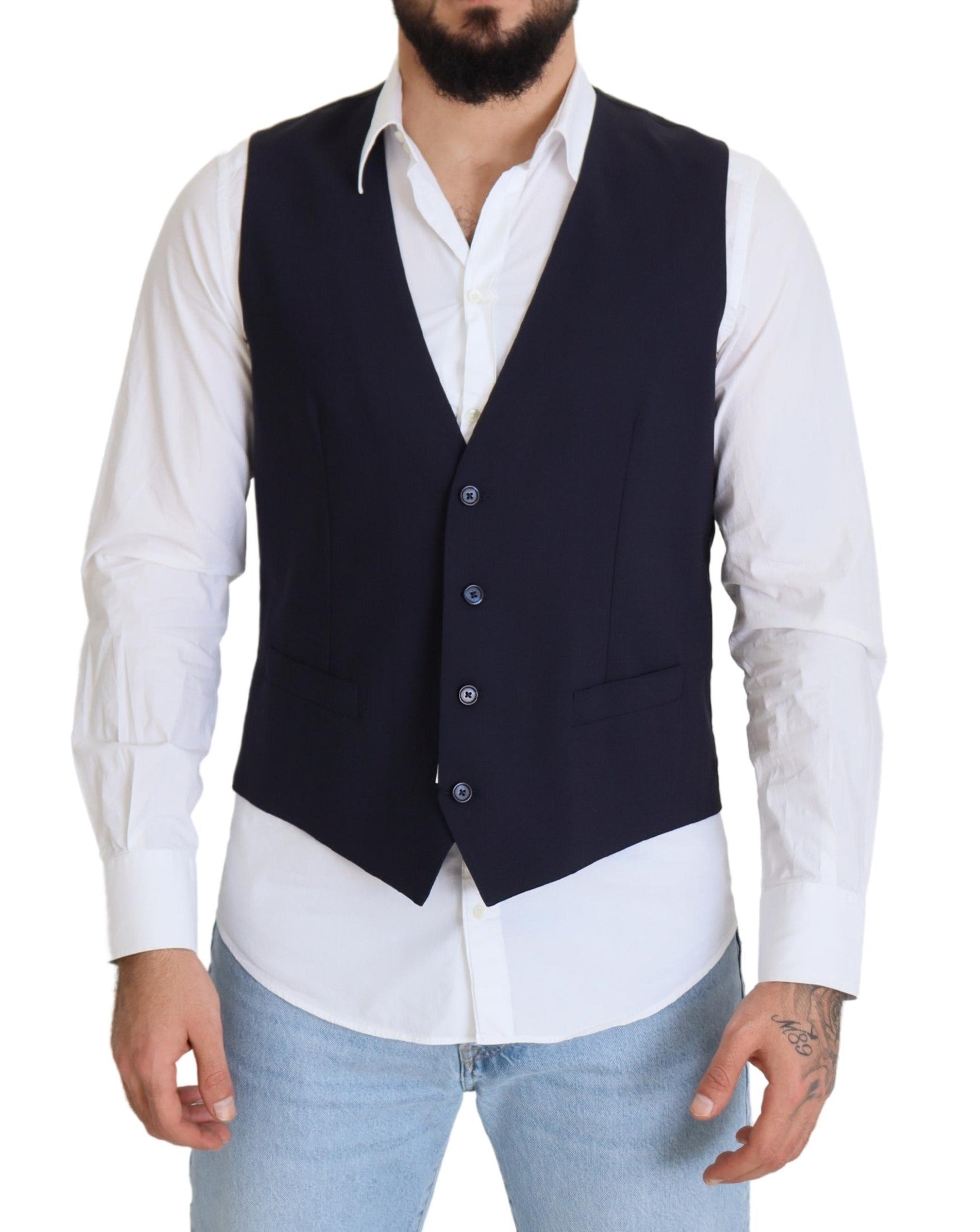 Chaleco formal de lana elástica azul oscuro de Dolce & Gabbana-1