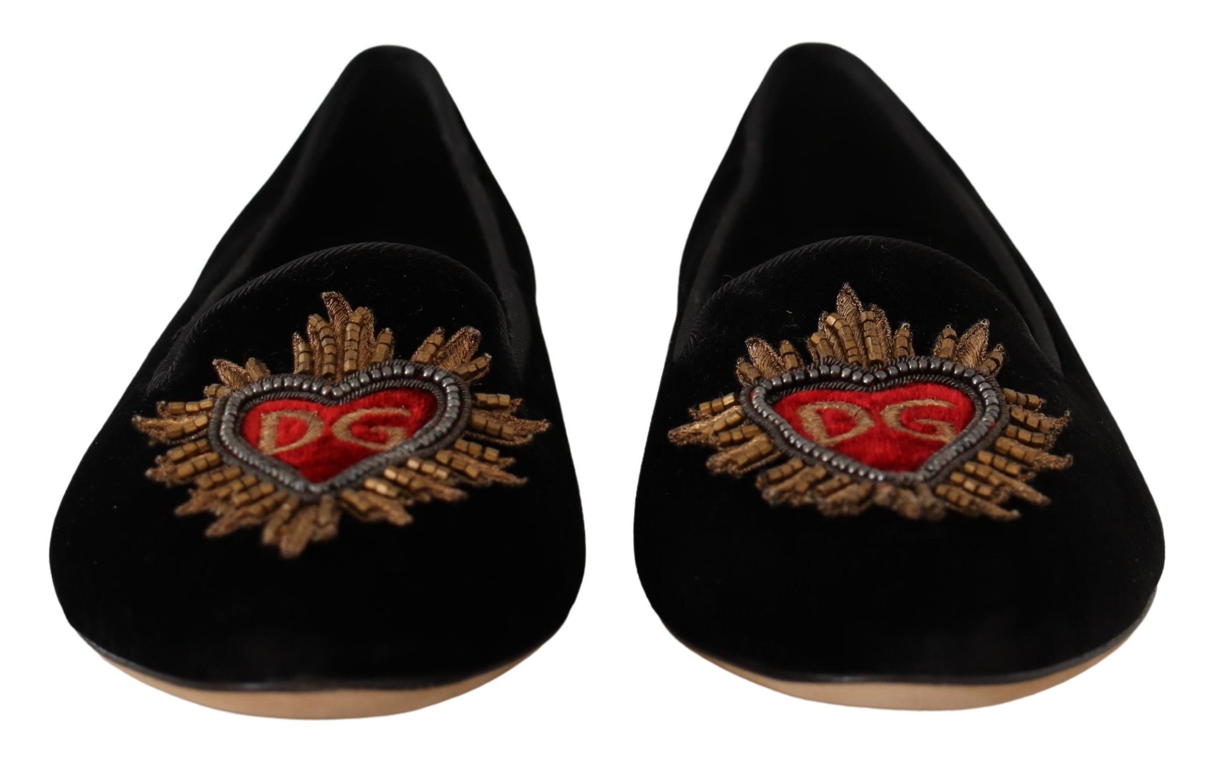 Dolce & Gabbana Black DG Sacred Heart Patch Slip On Flat Shoes-2