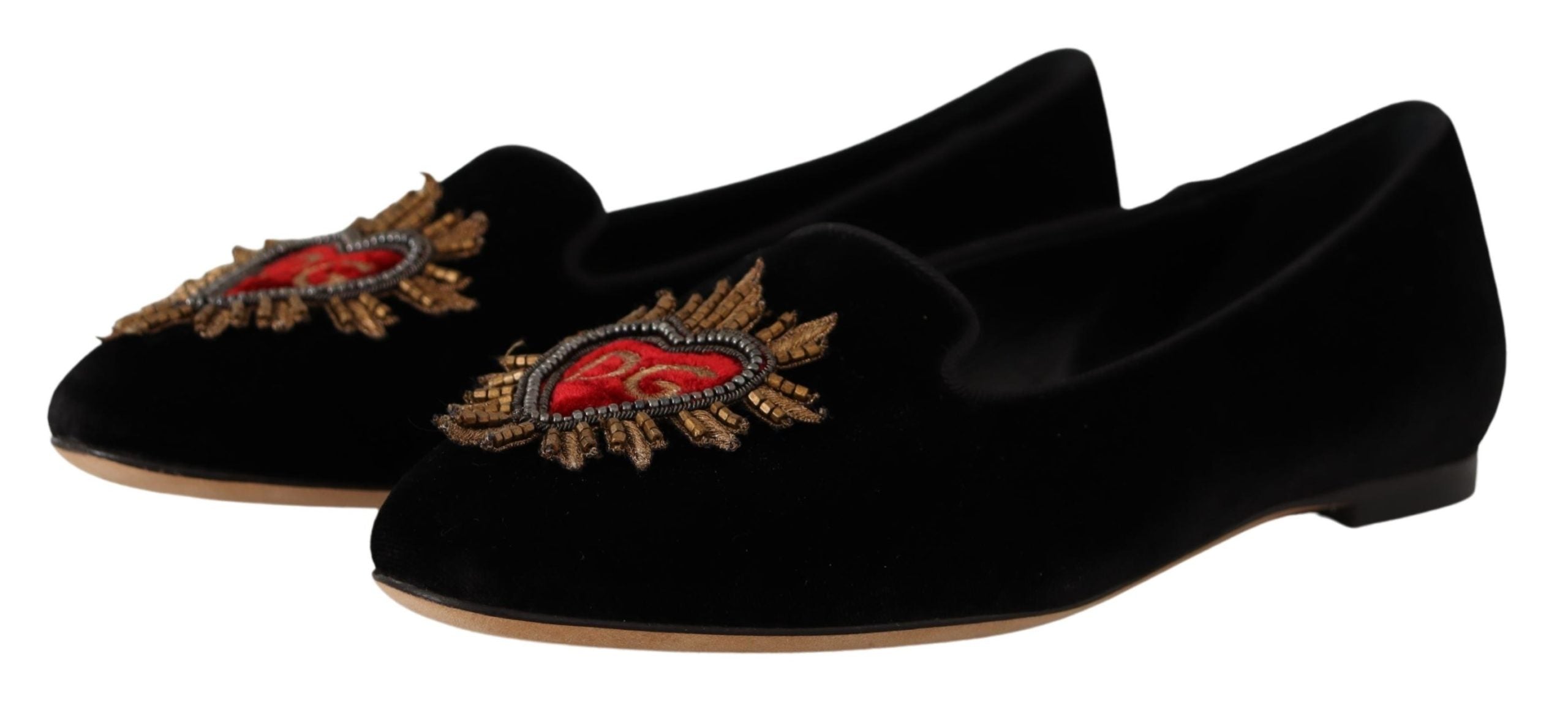 Dolce & Gabbana Black DG Sacred Heart Patch Slip On Flat Shoes-3