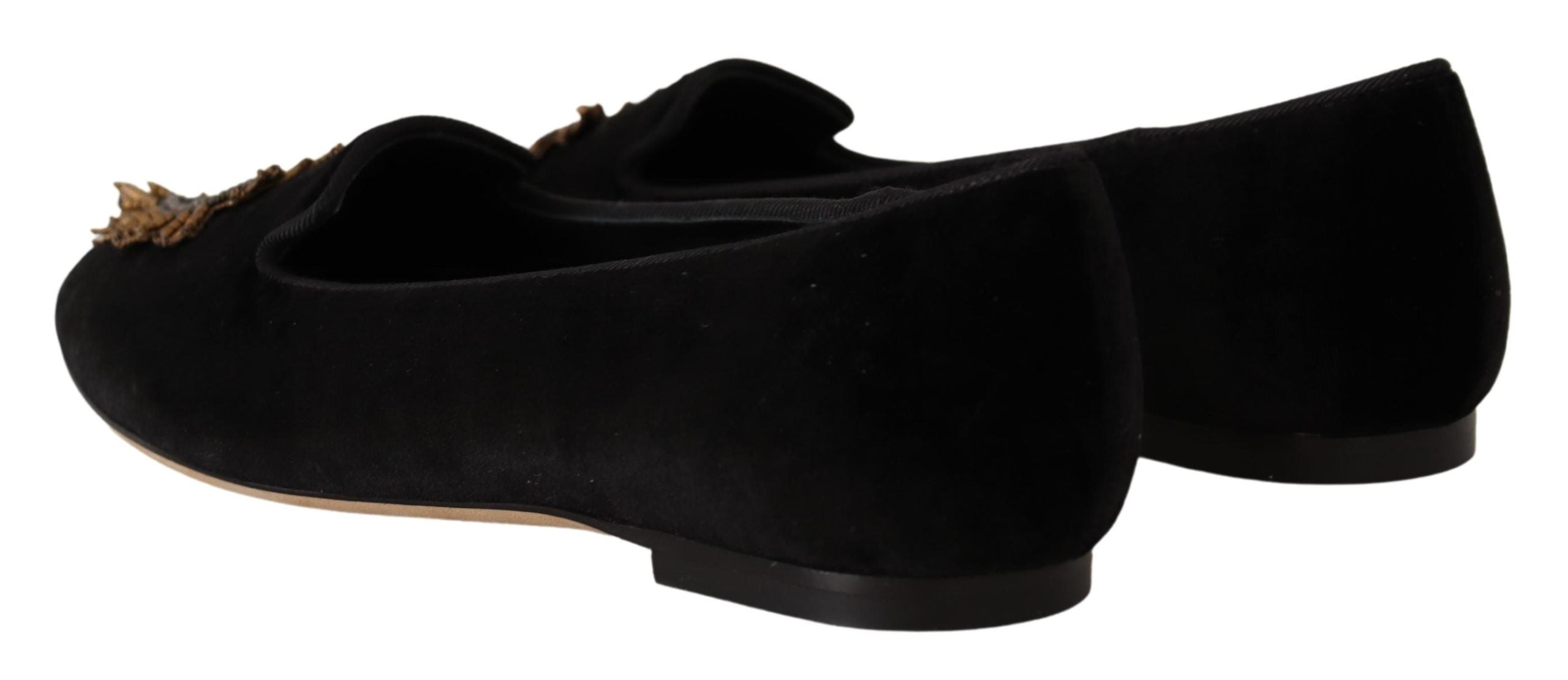 Dolce & Gabbana Black DG Sacred Heart Patch Slip On Flat Shoes-4