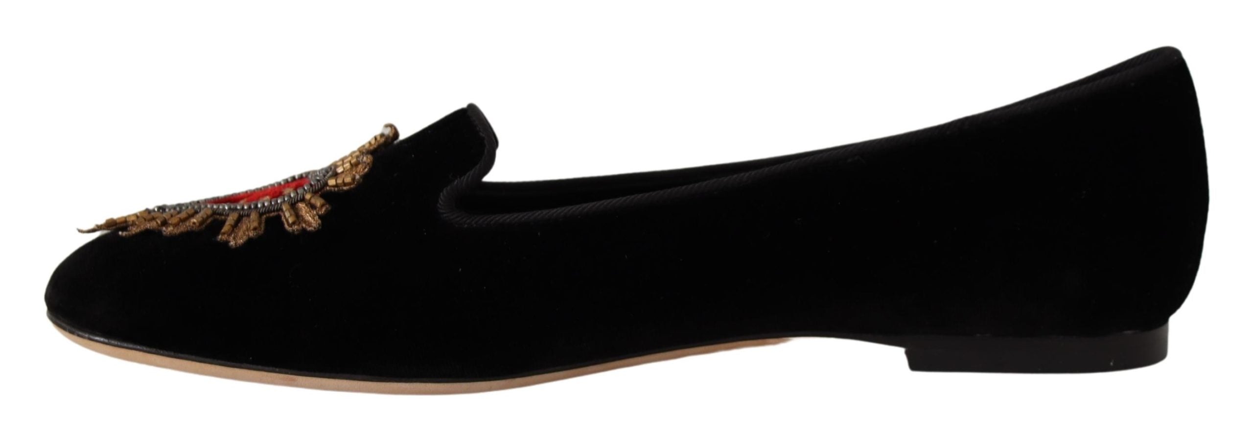 Dolce & Gabbana Black DG Sacred Heart Patch Slip On Flat Shoes-5