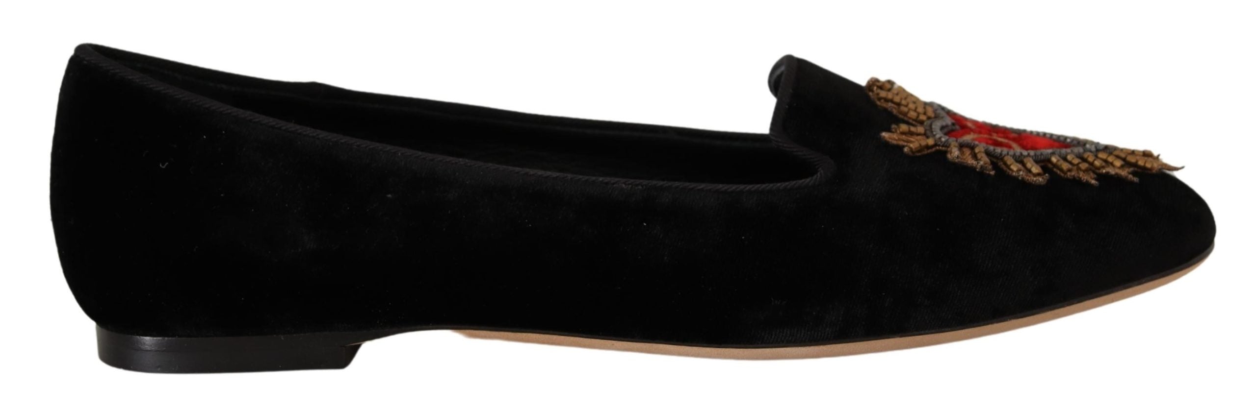 Dolce & Gabbana Black DG Sacred Heart Patch Slip On Flat Shoes-1