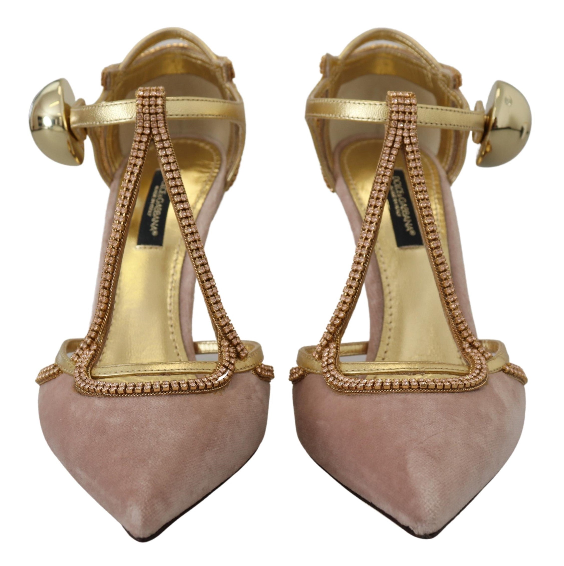 Dolce & Gabbana Pink Crystal T-strap Heels Pumps Shoes-2
