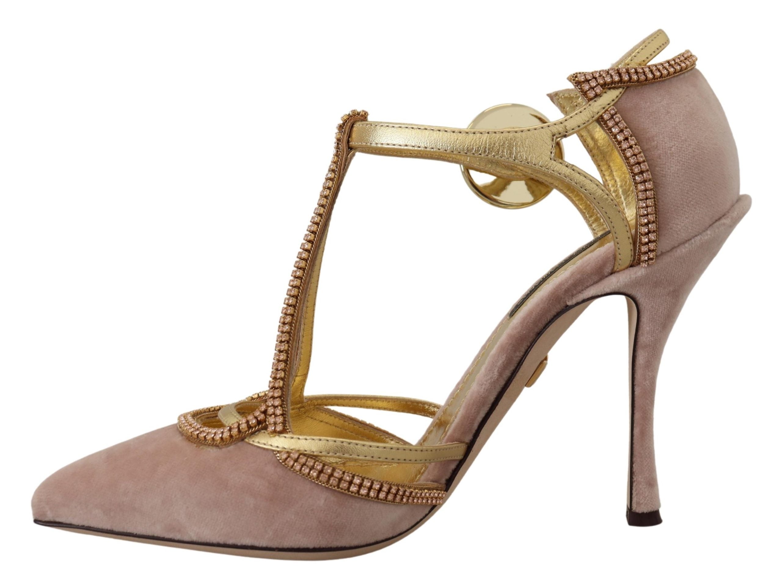 Dolce & Gabbana Pink Crystal T-strap Heels Pumps Shoes-5