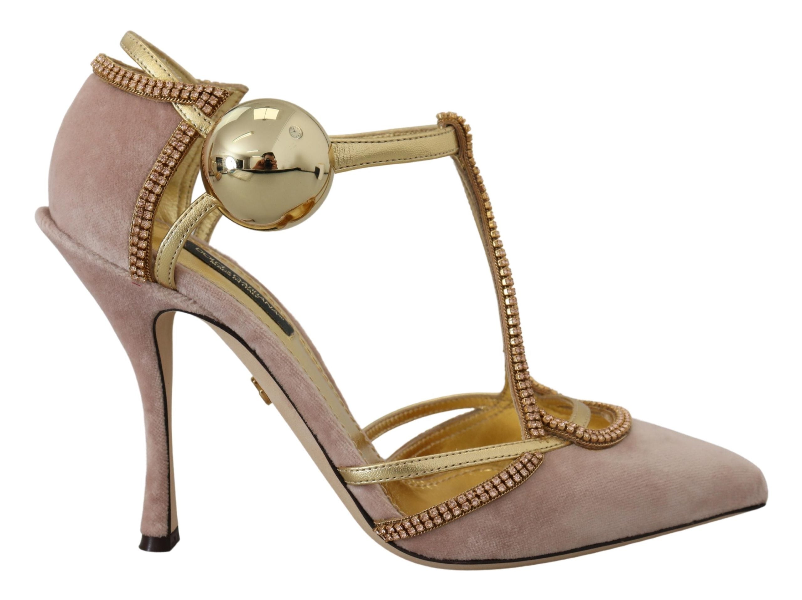 Dolce & Gabbana Pink Crystal T-strap Heels Pumps Shoes-1