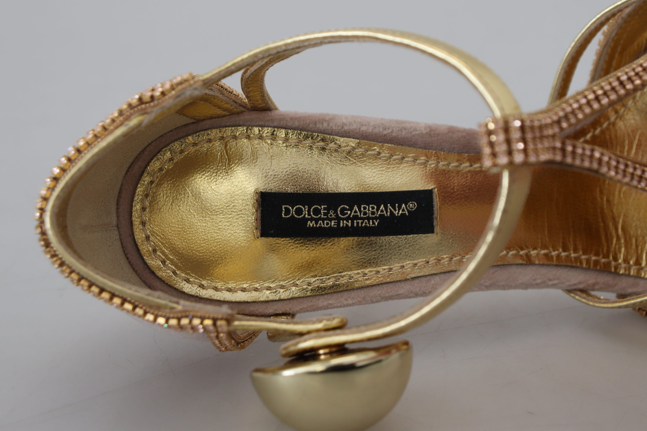 Dolce & Gabbana Pink Crystal T-strap Heels Pumps Shoes-8
