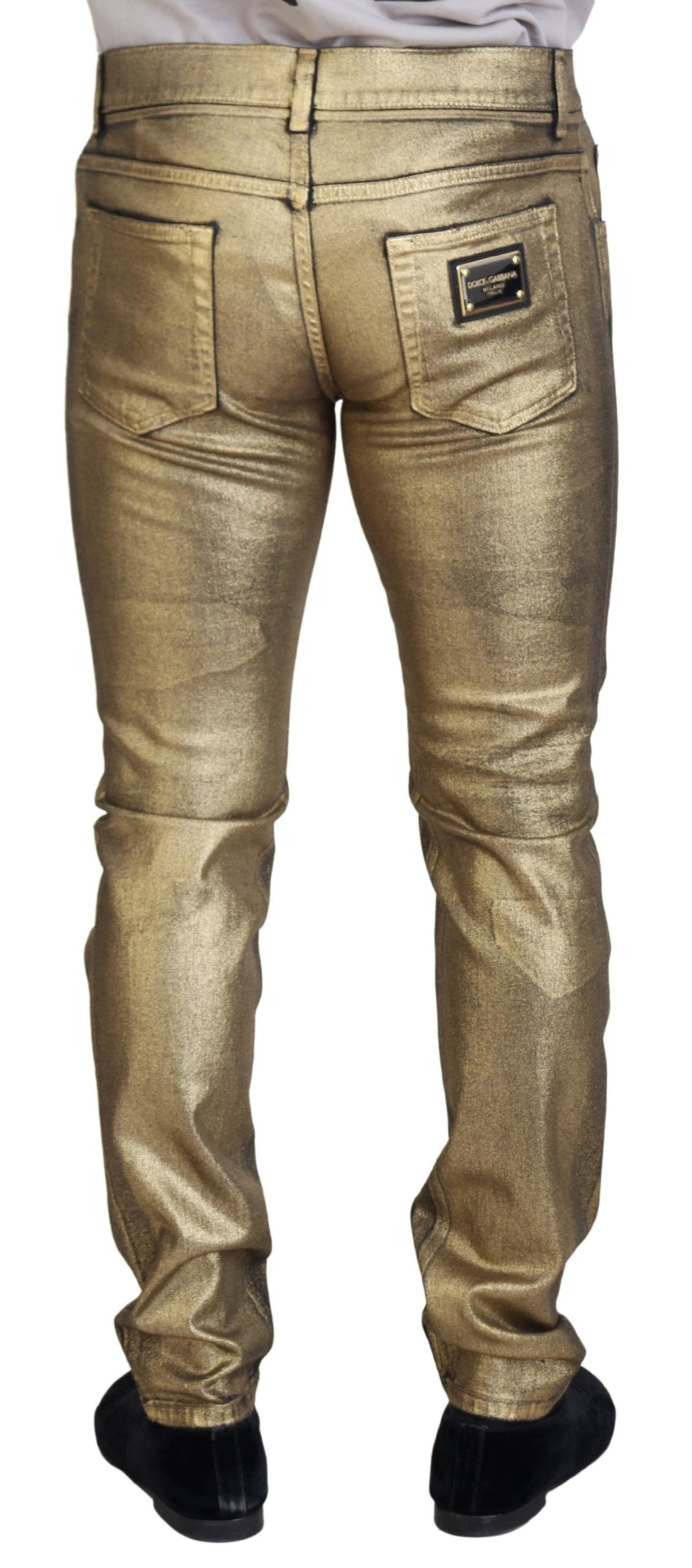 Dolce & Gabbana Gold Cotton Tattered Skinny Men Denim Jeans-3