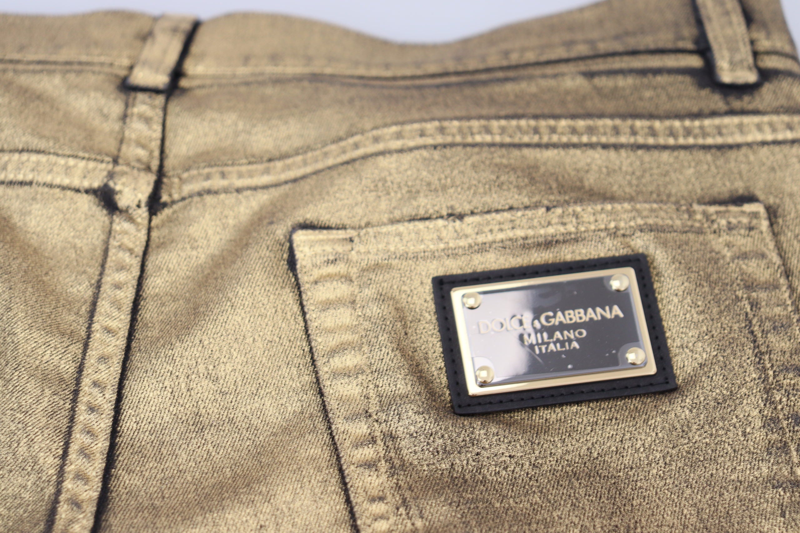 Dolce & Gabbana Gold Cotton Tattered Skinny Men Denim Jeans-7