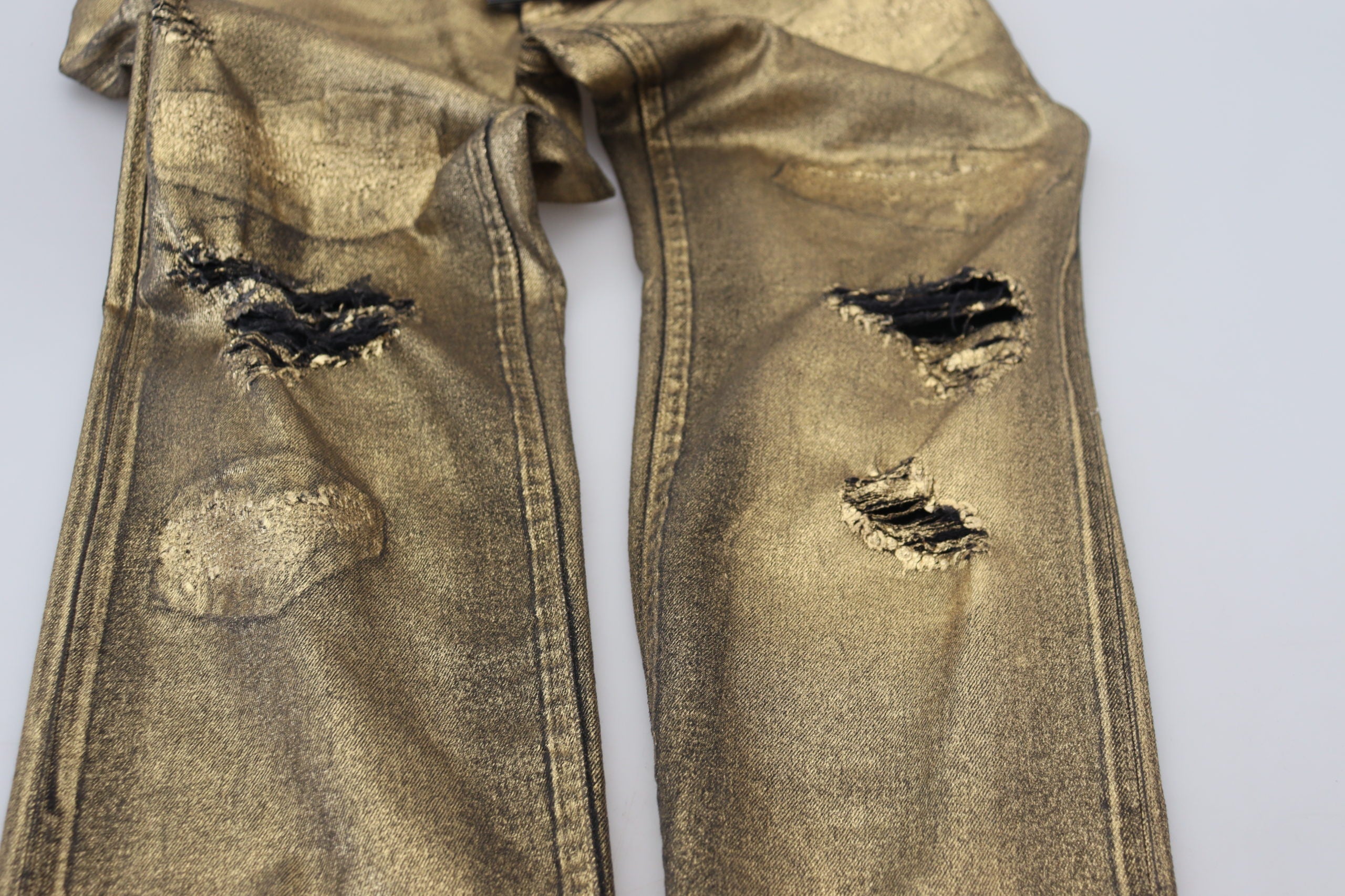 Dolce & Gabbana Gold Cotton Tattered Skinny Men Denim Jeans-8