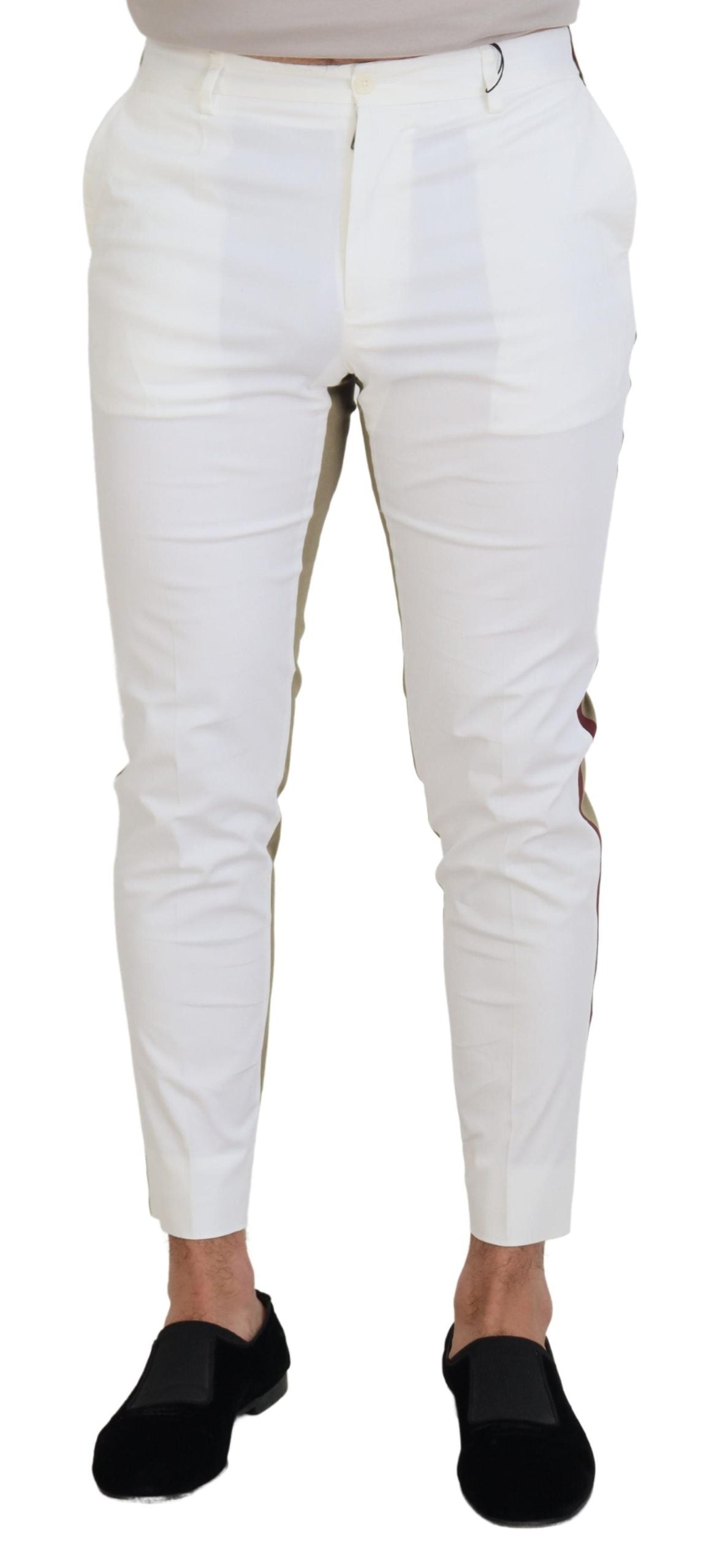 Dolce & Gabbana White-Brown Slim Fit Chino Trousers-1
