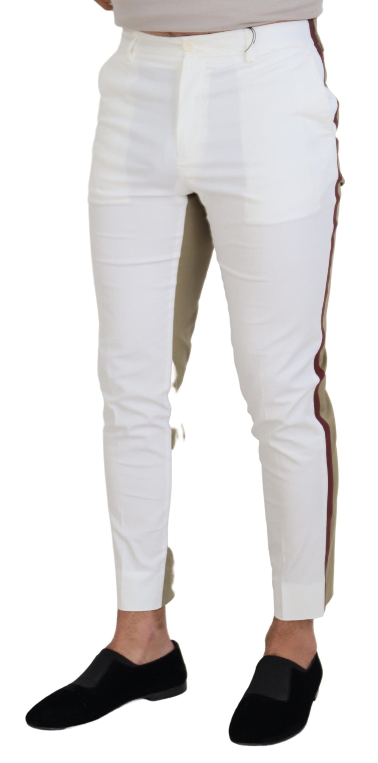 Dolce & Gabbana White-Brown Slim Fit Chino Trousers-2