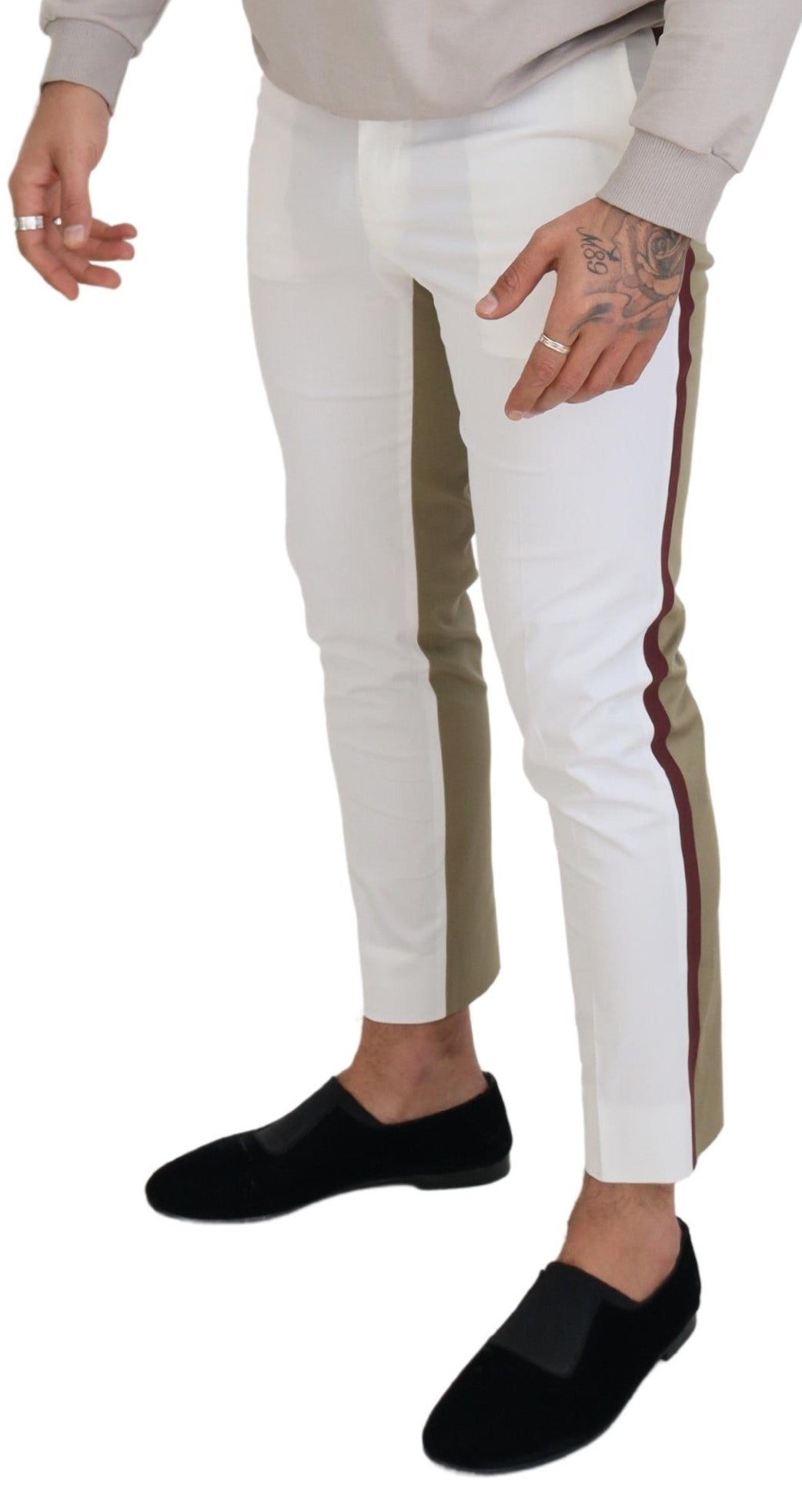 Dolce & Gabbana White-Brown Slim Fit Chino Trousers-4