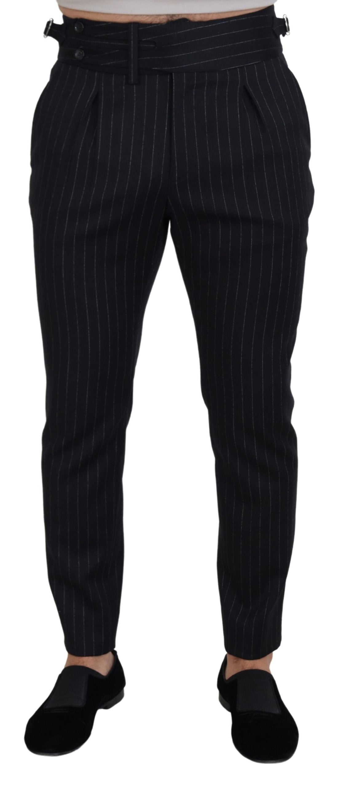 Dolce & Gabbana Gestreifte Chino-Hose aus schwarzer Wolle-1