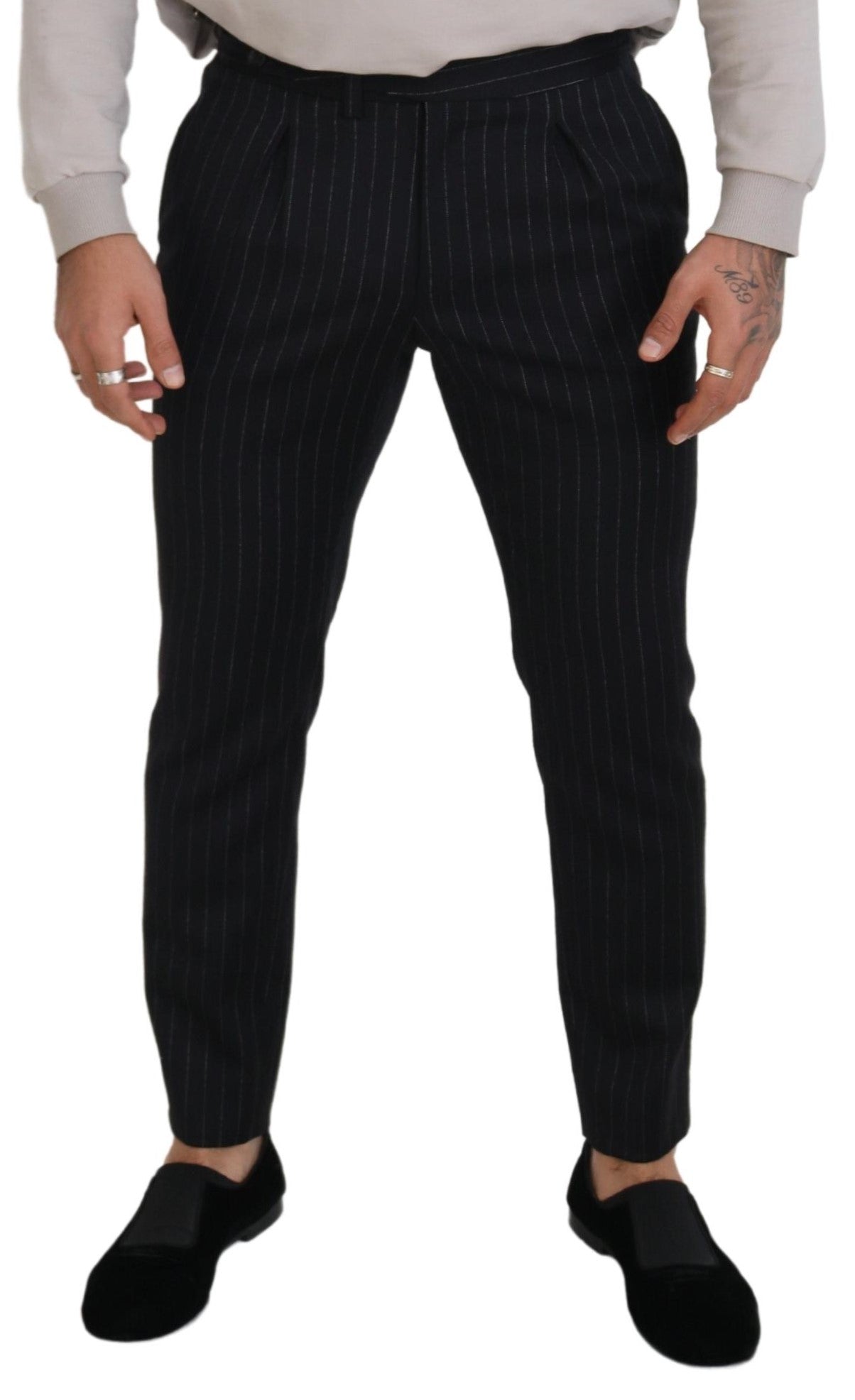Dolce & Gabbana Gestreifte Chino-Hose aus schwarzer Wolle-4