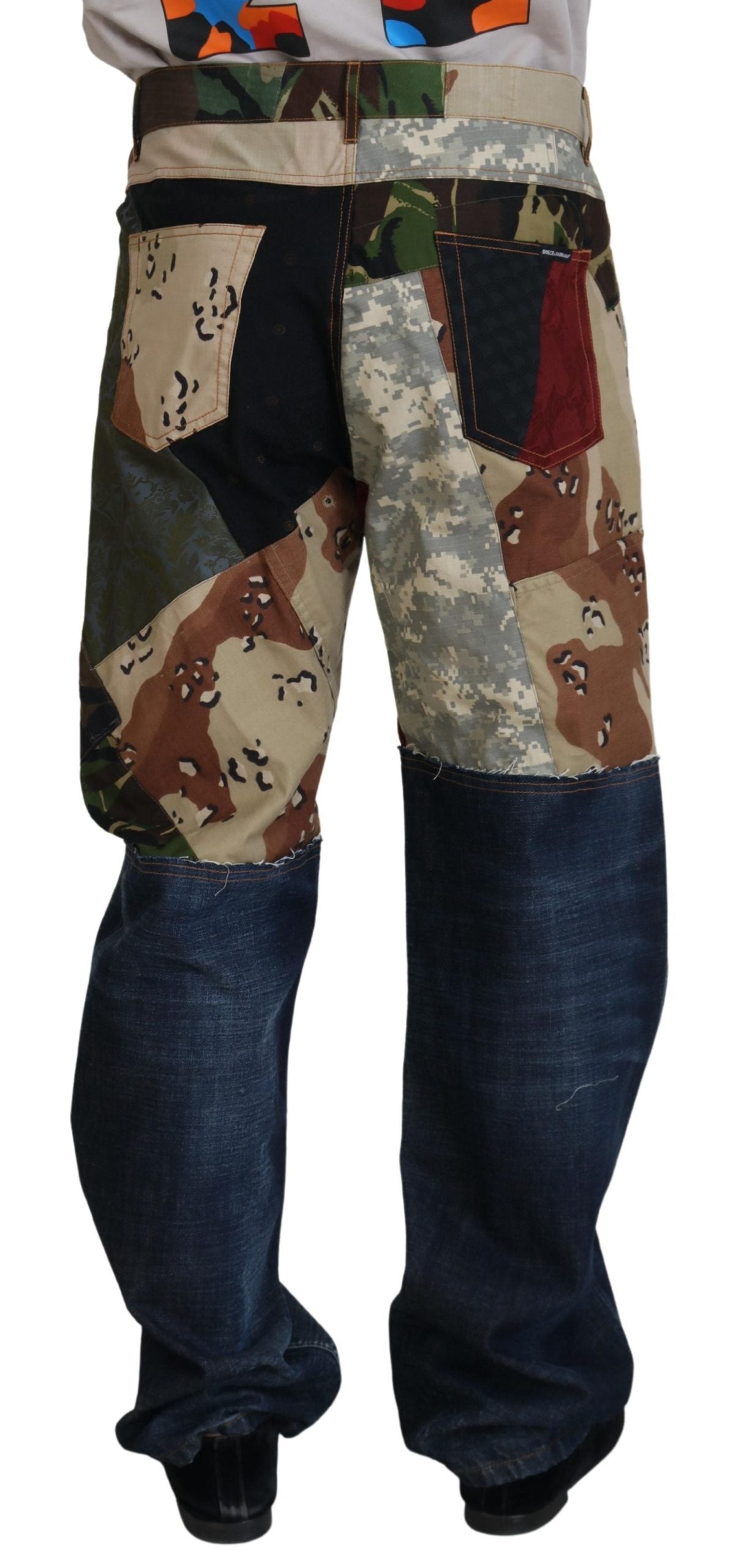 Dolce & Gabbana Multicolor Silk Patchwork Men Denim Jeans-3