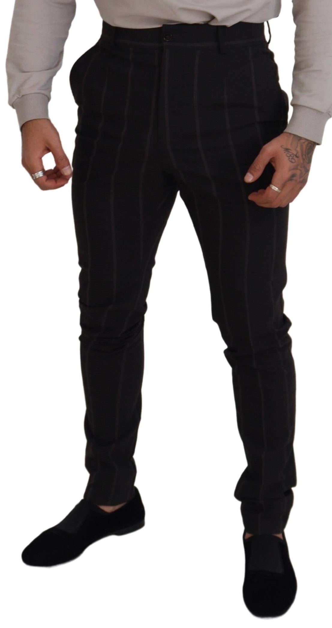 Pantalones chinos formales de lana negra Dolce & Gabbana para hombre-4